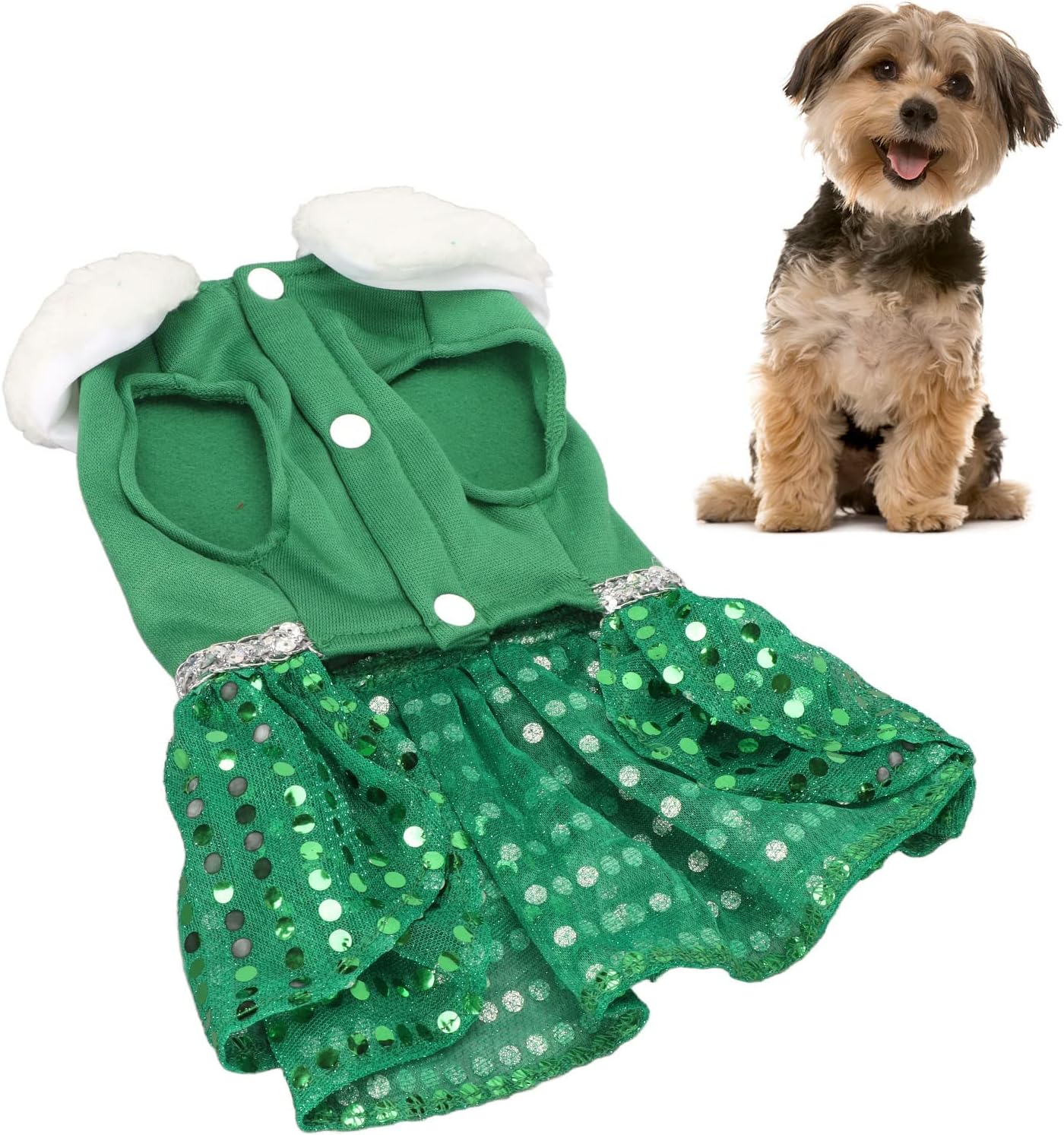 Pet Christmas Dress, Soft Breathable Warm Cute Fashionable Dog Party Clothes, Dog Christmas Sweater Xmas Pet Clothes for Small Medium Dogs Green (L) image number 5