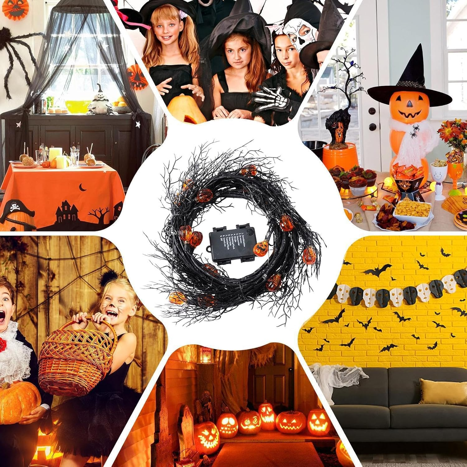 Halloween Door Garland with Lights | Halloween String Lights with Pumpkin,Decorative Lamp for Farm Party Pathway Dormitory Patio Haunted House Backyard Apartment image number 3