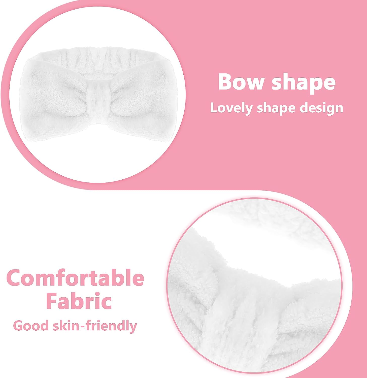 Spa Bowknot Headband Women'S Spa Hair Band Cosmetics, Coral Fleece Makeup Hair Bands Elastic, Cosmetic Headband Wide Brim Coral Fleece Washing Face Head Wrap for Shower Skin Care Sports (White) image number 1