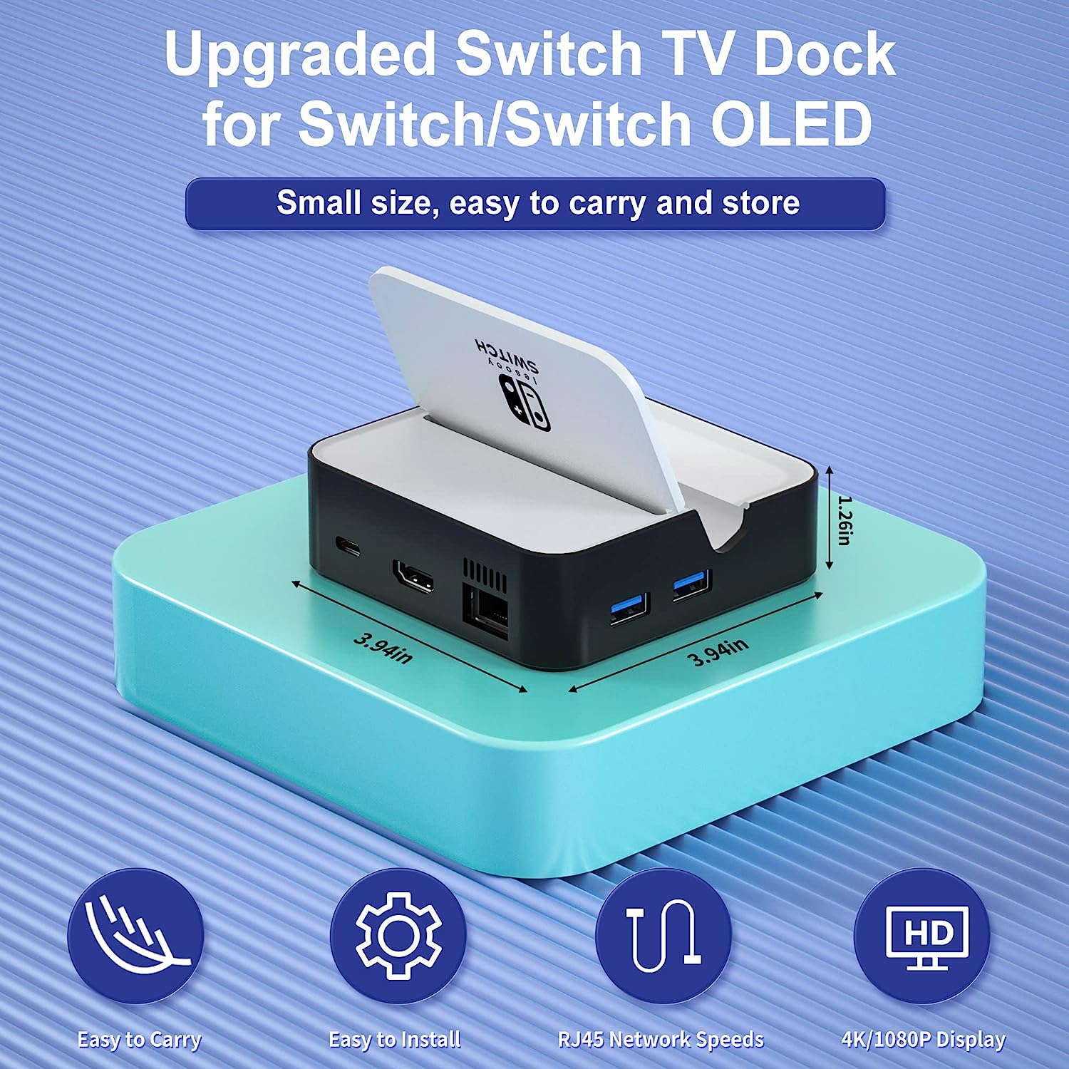 TV Docking Station for Nintendo Switch/Nintendo Switch OLED Model, 6-In-1 Switch Dock with HDMI 2.0, 100Mbps Ethernet, 2 USB-A 2.0, 1 USB 3.0,100W USB-C Charging Port, Supports Youtube on TV image number 1