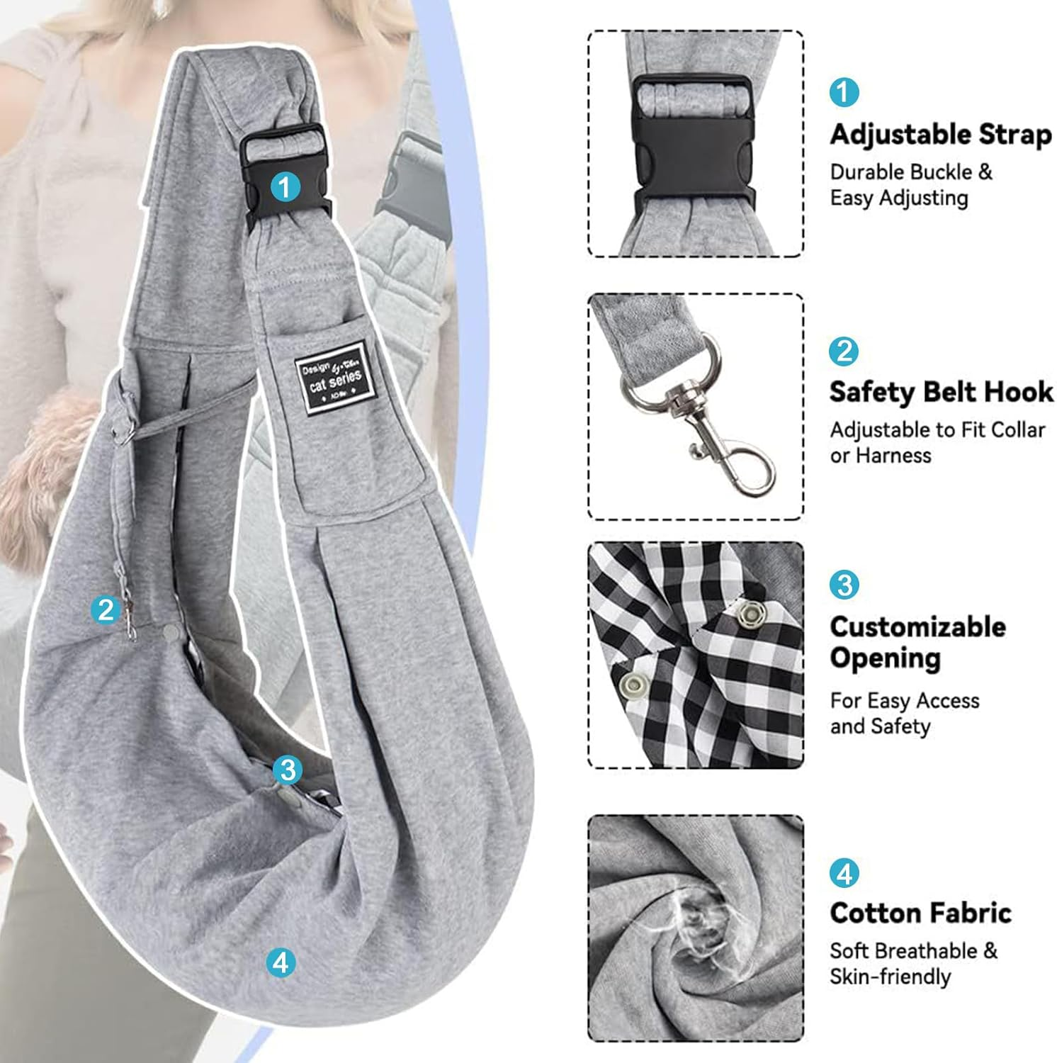 Dog Carrier Bag, Dog Sling up to 10 Kg, Portable Carry Bag, Dog Bag for Walking Outdoor Activities and Excursions (Grey) image number 6