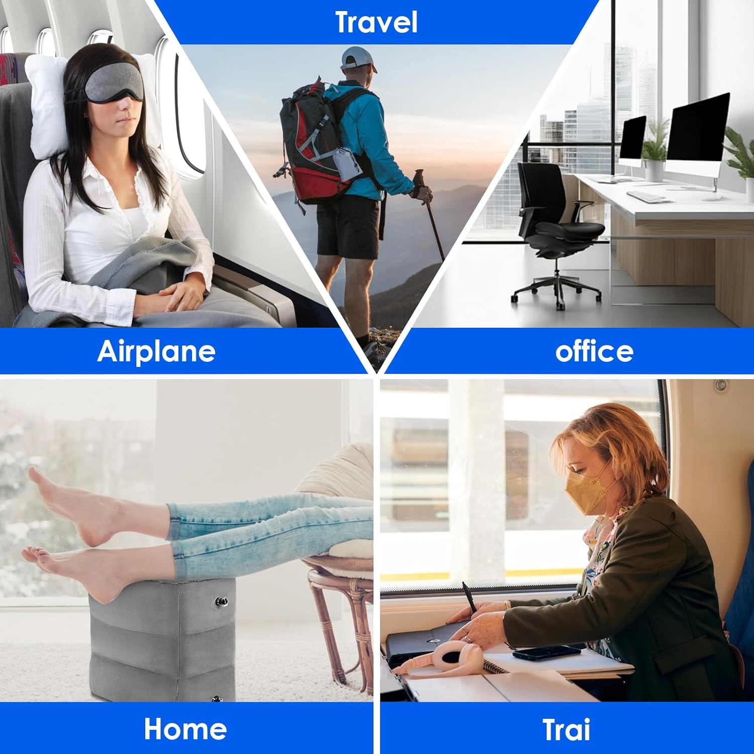 DAWNTREES 2 Pack Inflatable Foot Pillow for Travel, Airplane, Office, and Home - Travel Accessories image number 4