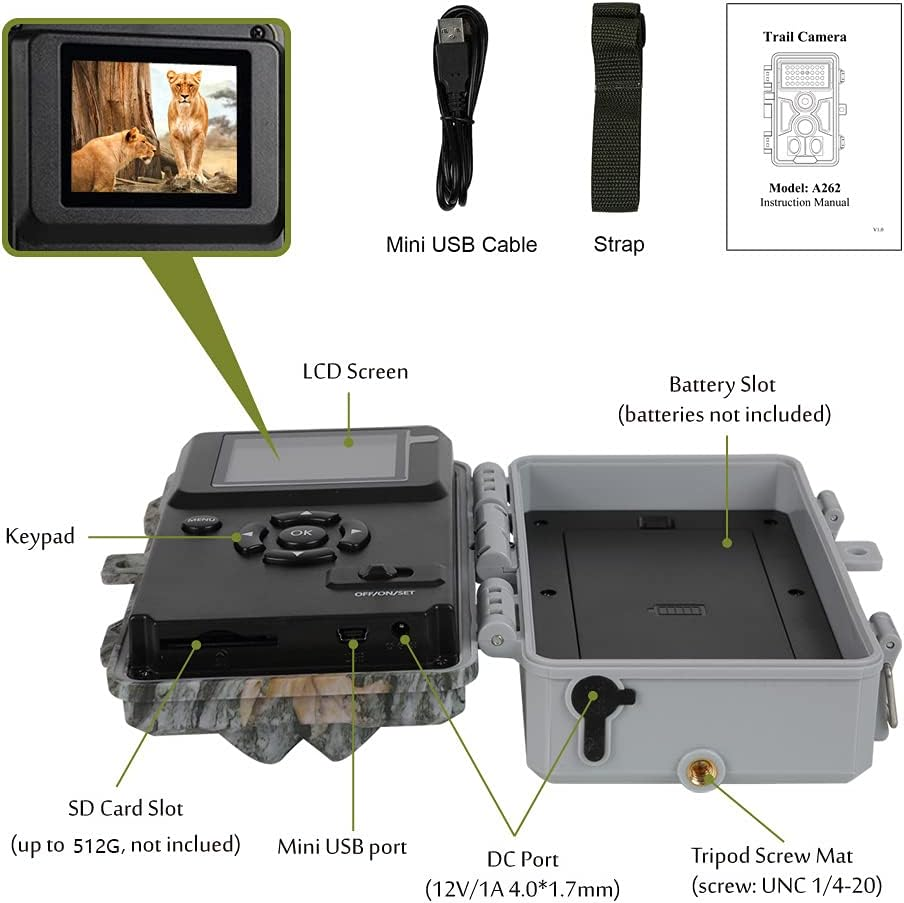Game Trail Camera No Glow 64MP 1296P H.264 MP4 Video Night Vision 0.1S Trigger Motion Activated Easy Operate Waterproof Wildlife Hunting Deer Cam Password Protected Photo & Video Model Time Lapse image number 2