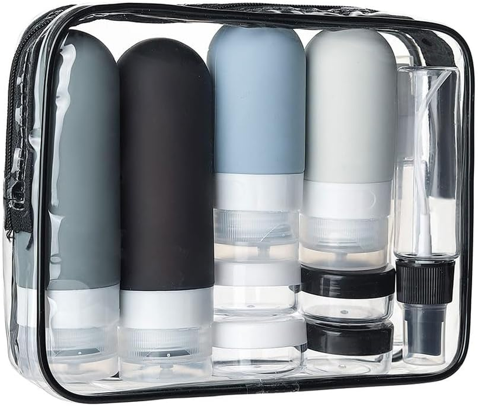 Travel Bottles Set for Toiletries - 17 Pcs Leak Proof Silicone Squeezable Containers for Shampoo, Conditioner, Lotion, Body Wash - Refillable Travel Size Accessories (Transparent Pack)