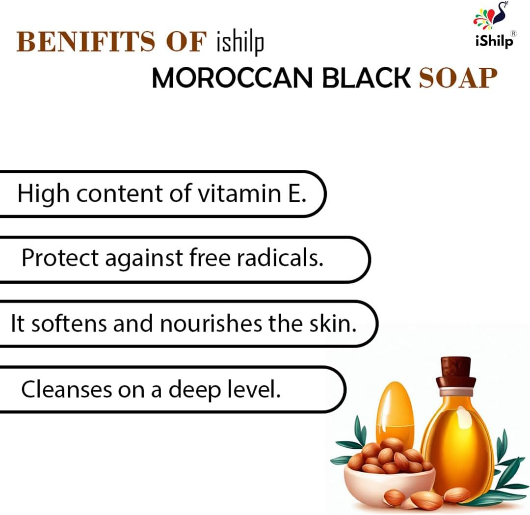 Ishilp Moroccan Black Natural Handmade Soaps for Bath Pack of 2, Body Tan Removal Soap for Women & Men, Moroccan Detan Sabun Soap for Tan Removal (2X100Gm) image number 4