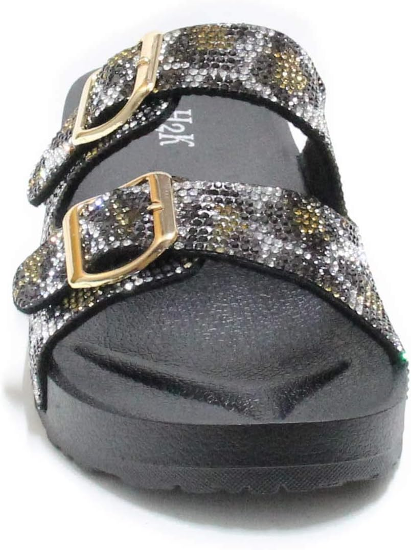 H2K Womens Glitter Double Buckle Adjustable Comfort Slip on Slides Sandals Espen image number 6