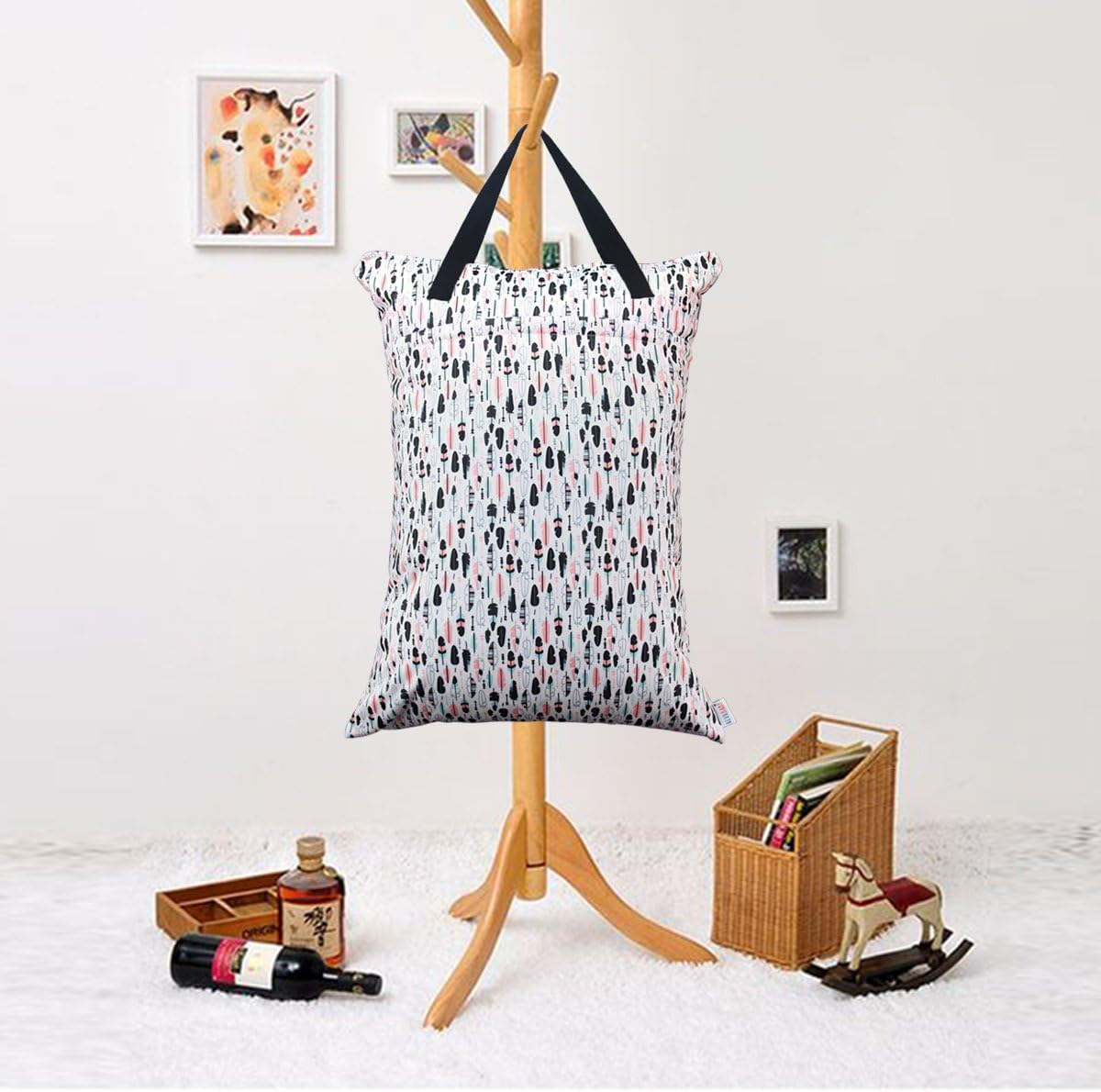 ALVABABY 2 Pack Large Wet Dry Bag Waterproof Hanging Cloth Diaper with Double Zippered Pockets 25X18 Inches HL-WB01H001-AU1 image number 4