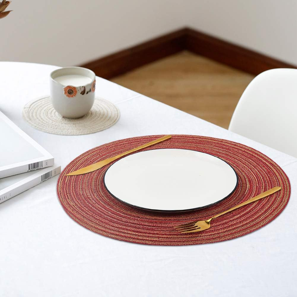 Round Placemats Cotton Heat Resistant Braided Placemats Washable 14 Inch Table Mats for Kitchen Tables Set of 4, Red image number 3