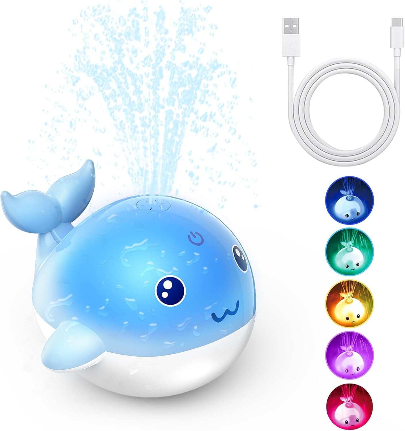 Upgraded Rechargeable Kids Bath Toy with Easy Charging, LED Light up Whale Bath Toy Sprinkler Bathtub Pool Water Fountain Toy image number 5
