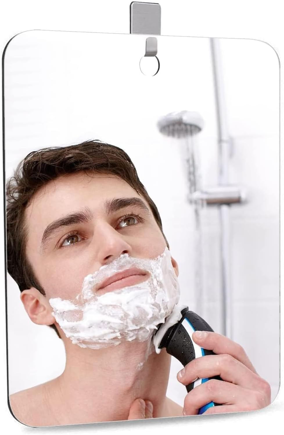 Weidllys Fogless Shower Mirror （11Inx7.48In）, Includes 1 Adhesive Hooks,Shower Makeup Shave Mirror, Frameless Shower Mirror, Wall Hanging Mirror (Large, 1 Pack) image number 2