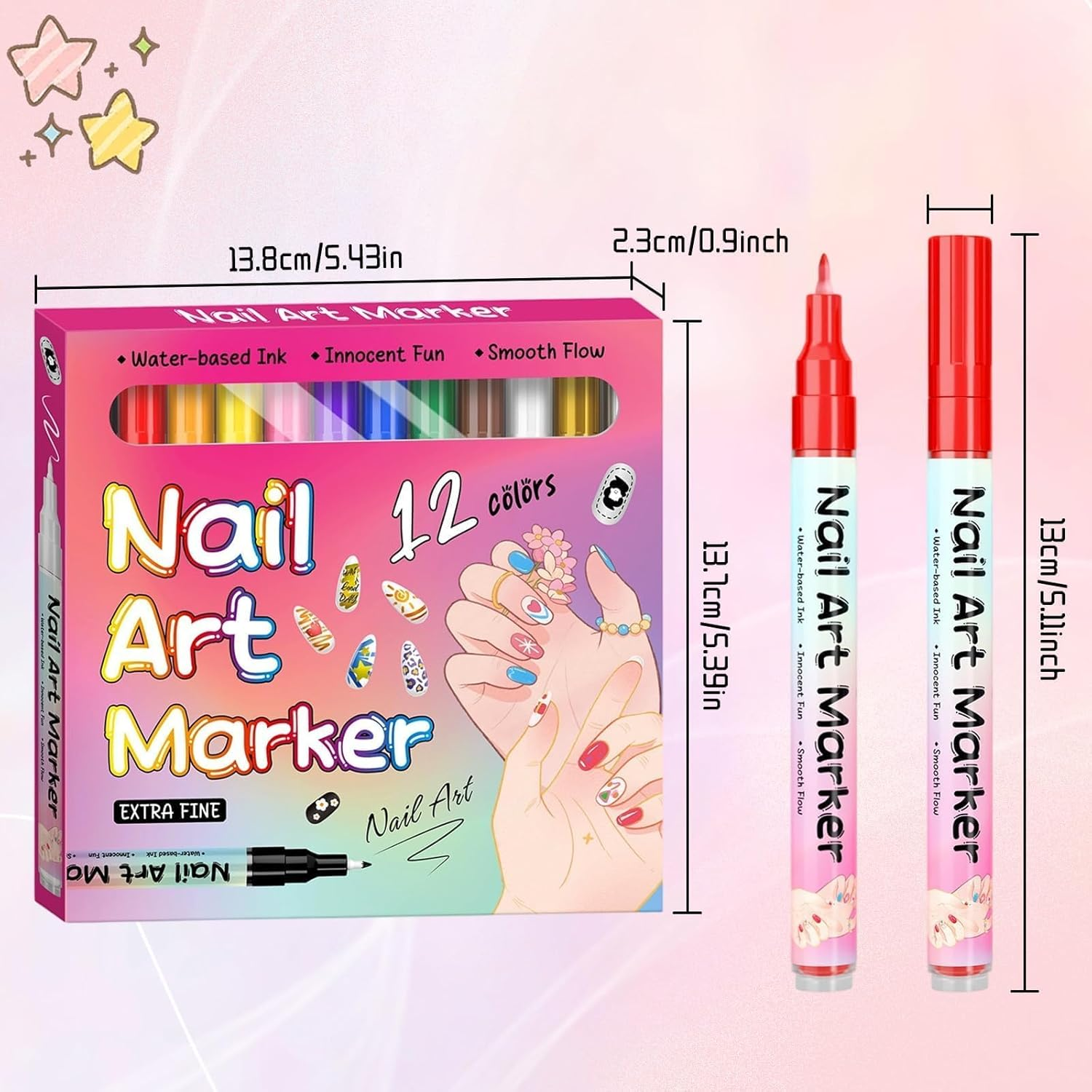 12 Colours Water-Based Acrylic Nail Art Pens Set - 0.5Mm Fine Tip Paint Markers for DIY Manicure - Quick Dry & Waterproof Nail Pens - Salon Quality Nail Design Tools for Women image number 3