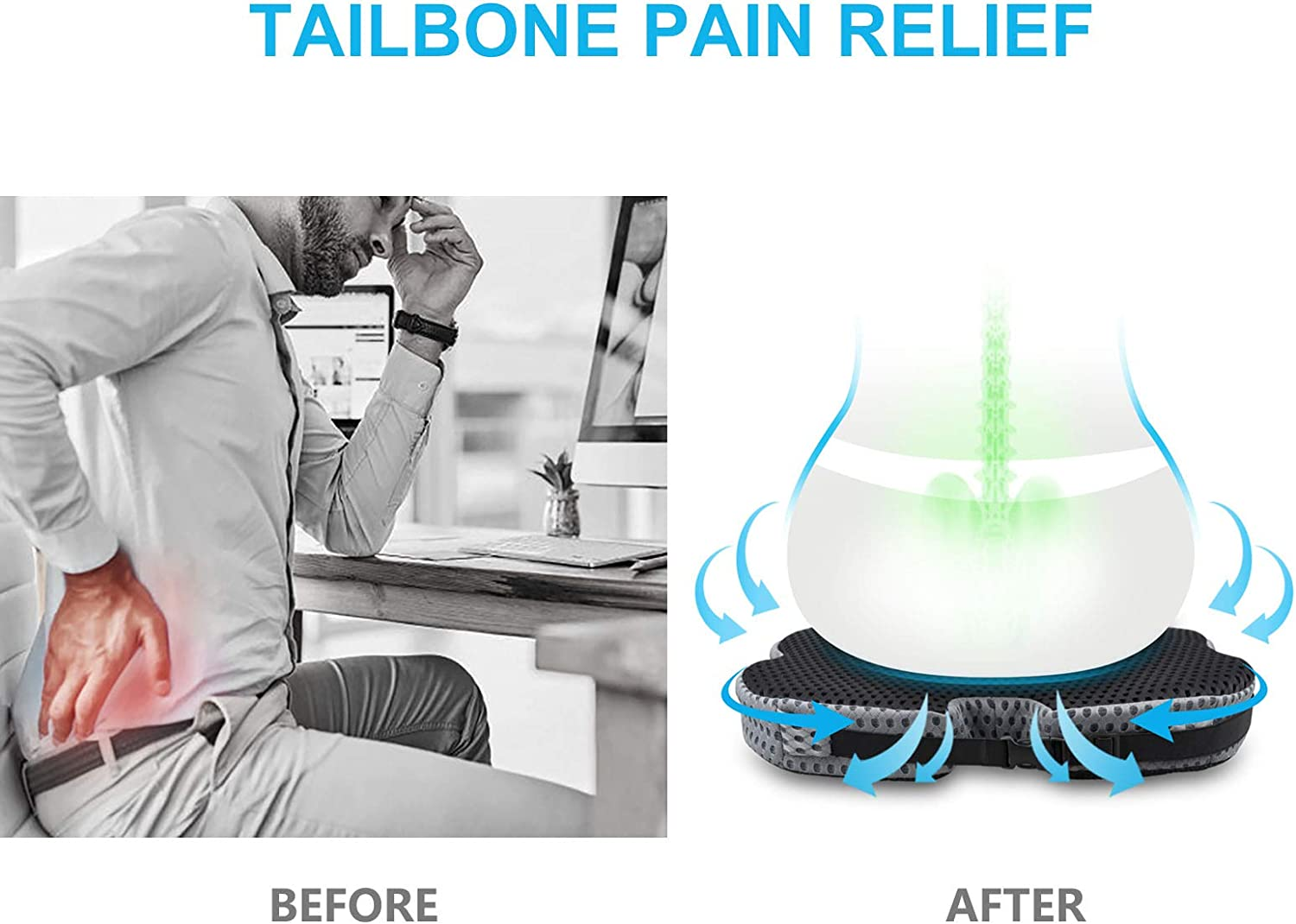 2025 Upgrades Car Coccyx Seat Cushion Pad for Sciatica Tailbone Pain Relief, Heightening Wedge Booster Seat Cushion for Short People Driving, Truck Car Accessories Driver, for Office Chair