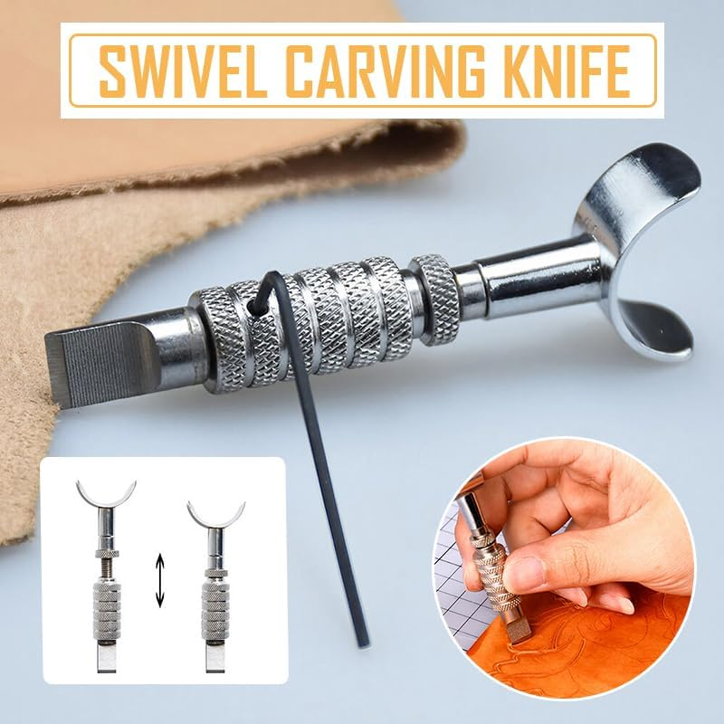 AIMALL Adjustable Swivel Leather Craft Carving Knife - Precision Cutting Tool for Leather Working, Steel Blade, 3.15 to 3.74 Inches Extendable Length image number 3