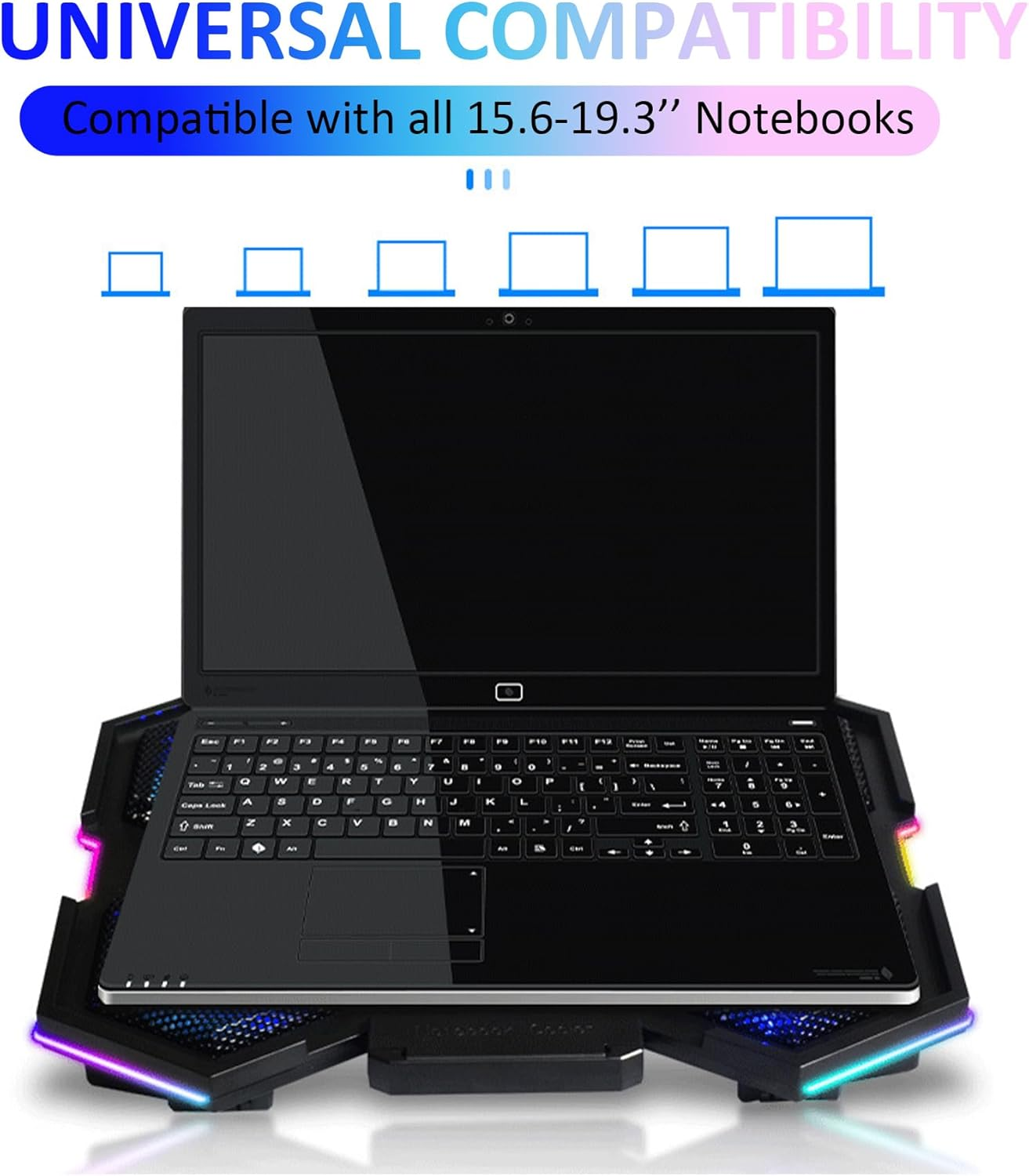 Upgraded Laptop Cooling Pad - RGB Lights Laptop Cooler with 6 Quiet Fans Adjustable Cooling Stand for 12-18 Inch Laptops, Dual USB Ports, Gaming Cooling Pad for Desk or Lap Use image number 4