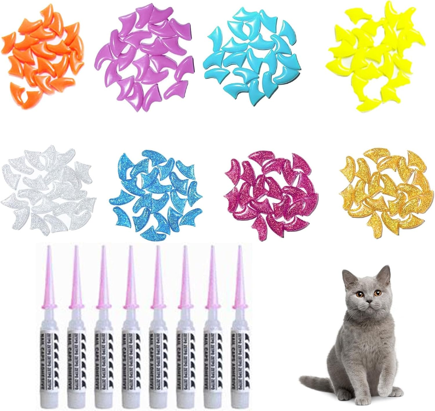 160 Cat Nail Covers Kit, Kitten Claw Protection, Pet Cat Paw Covers, Nail Covers for Small Cats, Cat Claw Covers with Adhesives, Colored Cat Nail Caps, Cat Paw Cover Set for Small Cats 6-9Lbs image number 3