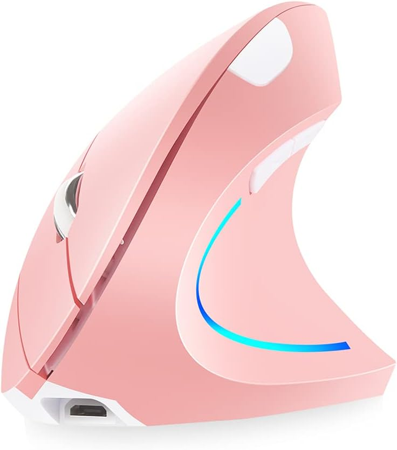2.4G Wirel Ve Cal Mouse Rechargeable Upright Ergonomic Mouse 3 Adjustable Dpi Levels Flowing Light Plug N Play, Pink Pink image number 5