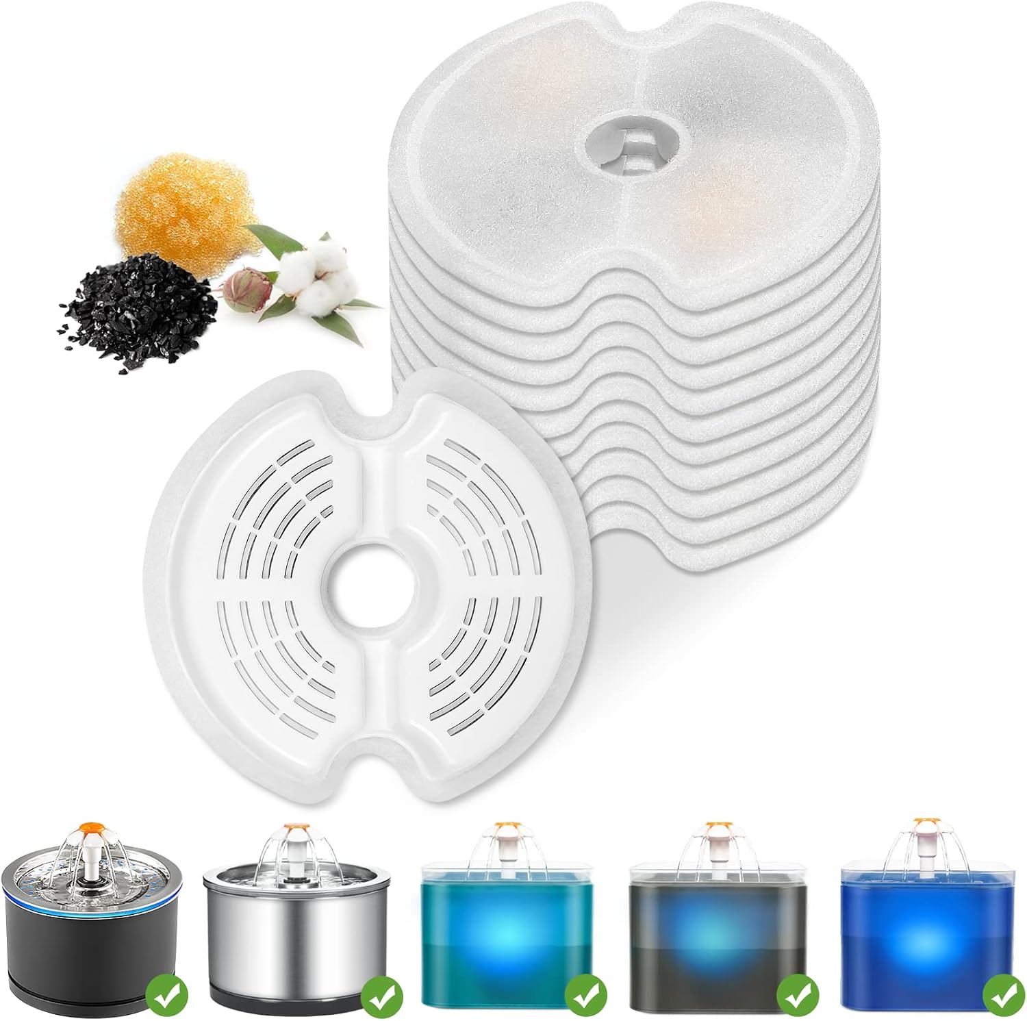 Vindox Filter 12 Pieces for 2.5L Cat Blossom Drinking Fountain, Suitable for Cats/Dogs, Stainless Steel Fountains, Triple Filtering Filter image number 5