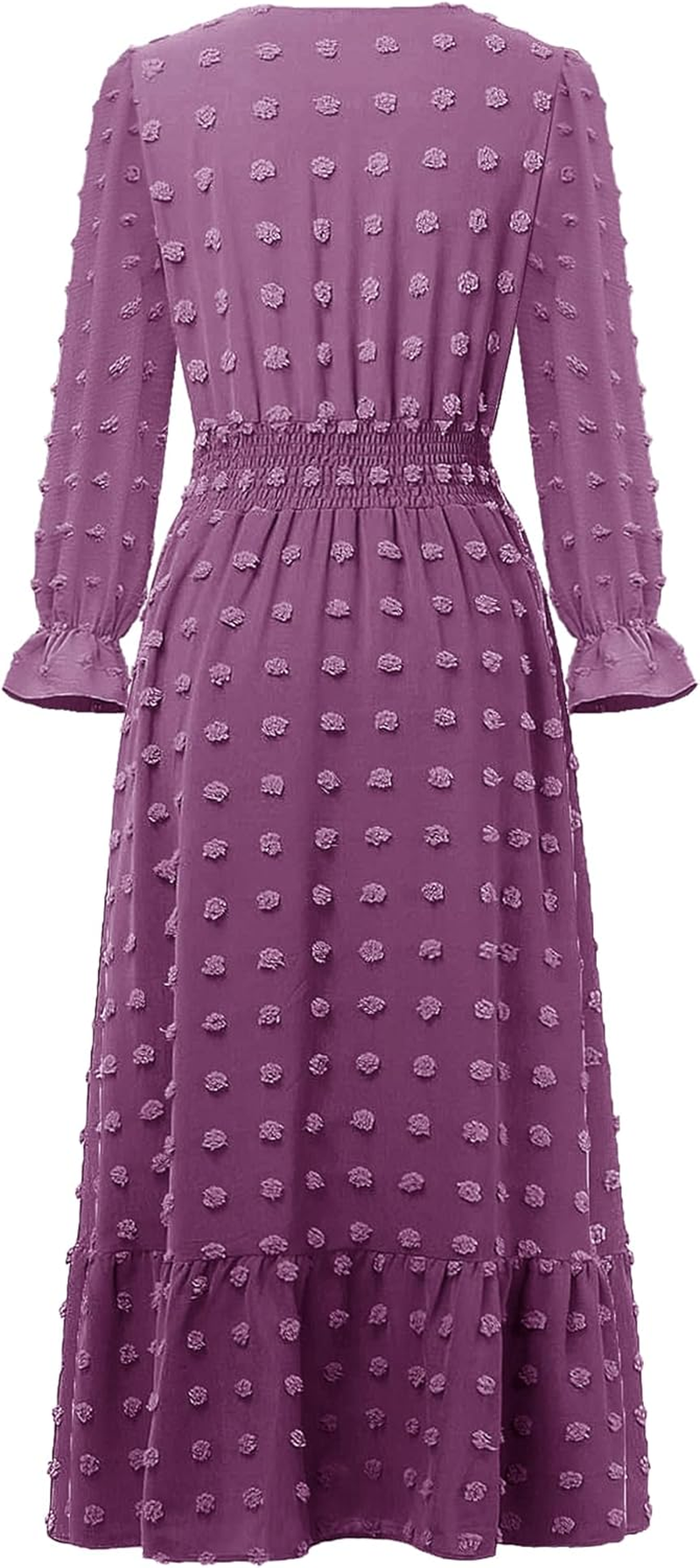 Women Nursing Boho Maxi Dress 2024 V Neck Swiss Dot Smocked High Waisted A-Line Ruffle Tiered Long Dress with Pockets image number 2