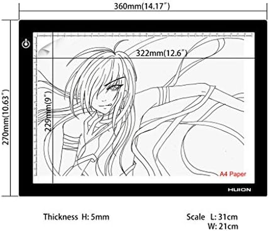 Huion L4S Light Box - 17.72 Inches USB Adjustable Illumination Light Panel Only 5Mm Thin Light Table L14.17 X W10.63 X H0.2