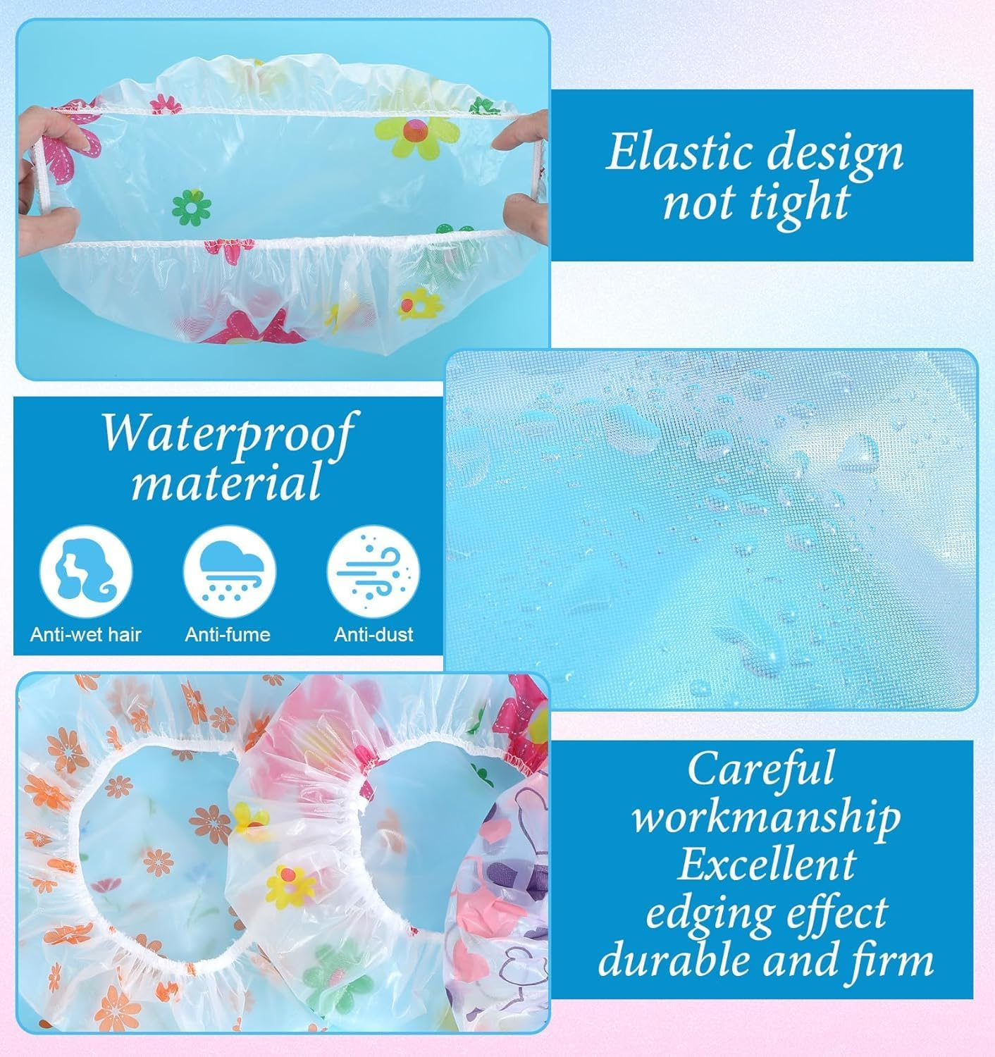 Shower Cap for Kids, 26-28 Cm Reusable Baby Shower Cap with Elastic & Sanded Imprint Design for Girls, Boys, Women, Bathroom, Makeup, Travel (Multi-Colored) image number 3