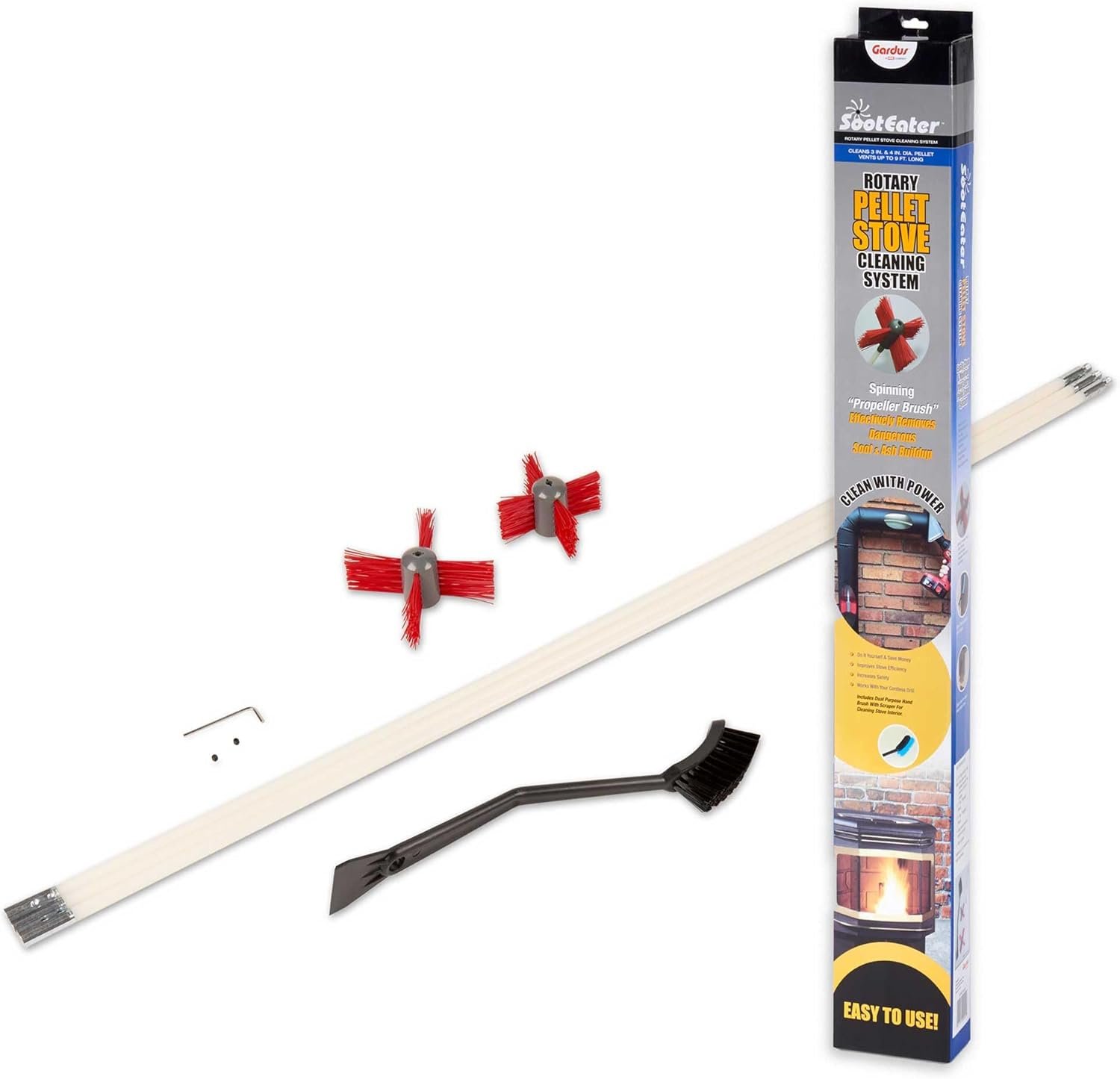 Gardus RCH205-B Sooteater Rotary Chimney Cleaning System, Cleans Open Chimneys up to 18' with 6 Flexible 3' Rods, Includes Trim-To-Fit Spinning Chimney Whip Pack of 1 image number 1