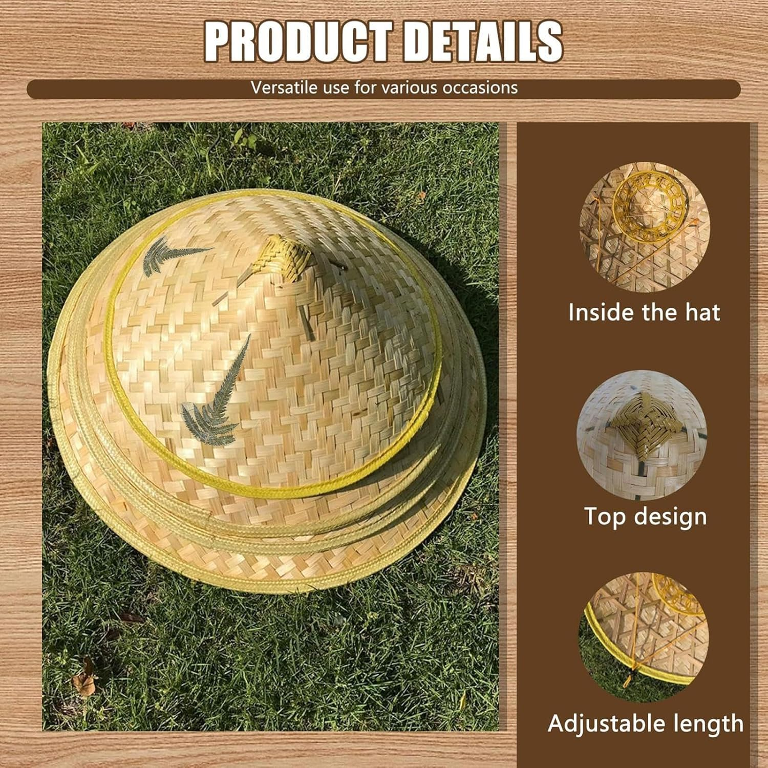 Rice Hat | Chinese Oriental Hat | Asian Straw Hats with Adjustable Cord for Women Men for Farmer Patty, Halloween, Cospaly image number 1