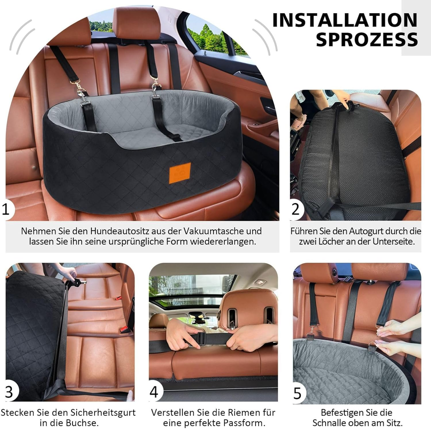 Dog Car Seat for Large/Medium Dog, Pet Car Seat for Dogs under 55 Lbs or 2 Small Dogs, Upgraded Dog Booster Seat, Detachable & Washable Travel Bed Dog Seat with Thick Cushion (Black)