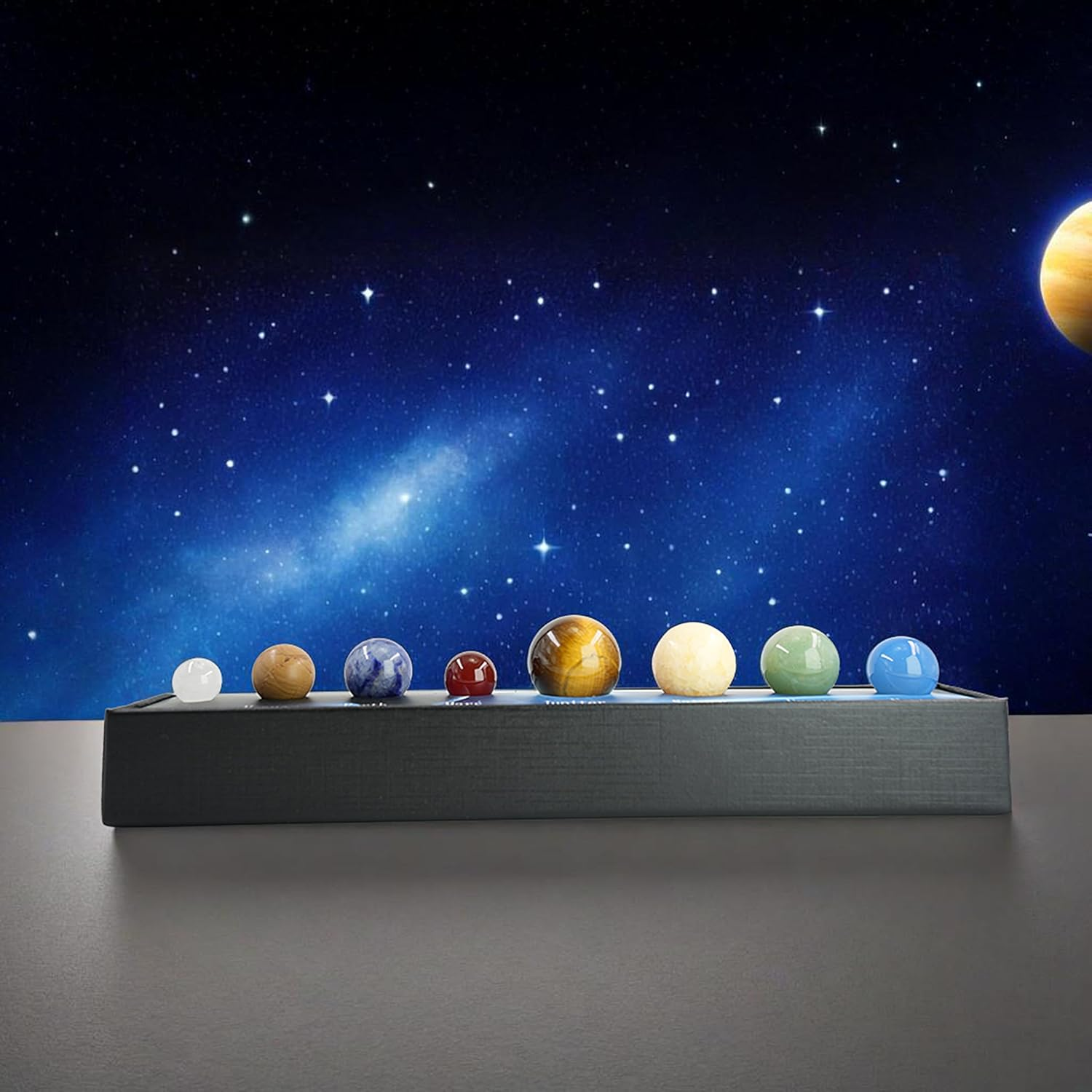 Natural Gemstone Solar System Model Kit, 8 Planet Chakra Healing Crystal Ball Set for Space Decor, Meditation, and Gifts, Unique Celestial Design for Astronomy Enthusiasts, Home Office Desk Decoration image number 5