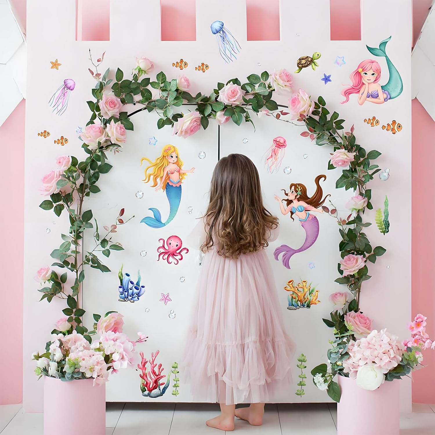 Mermaid Wall Sticker - Undersea World Princess Fish Ocean Theme for Girls Bedroom Baby Nursery Decor image number 5