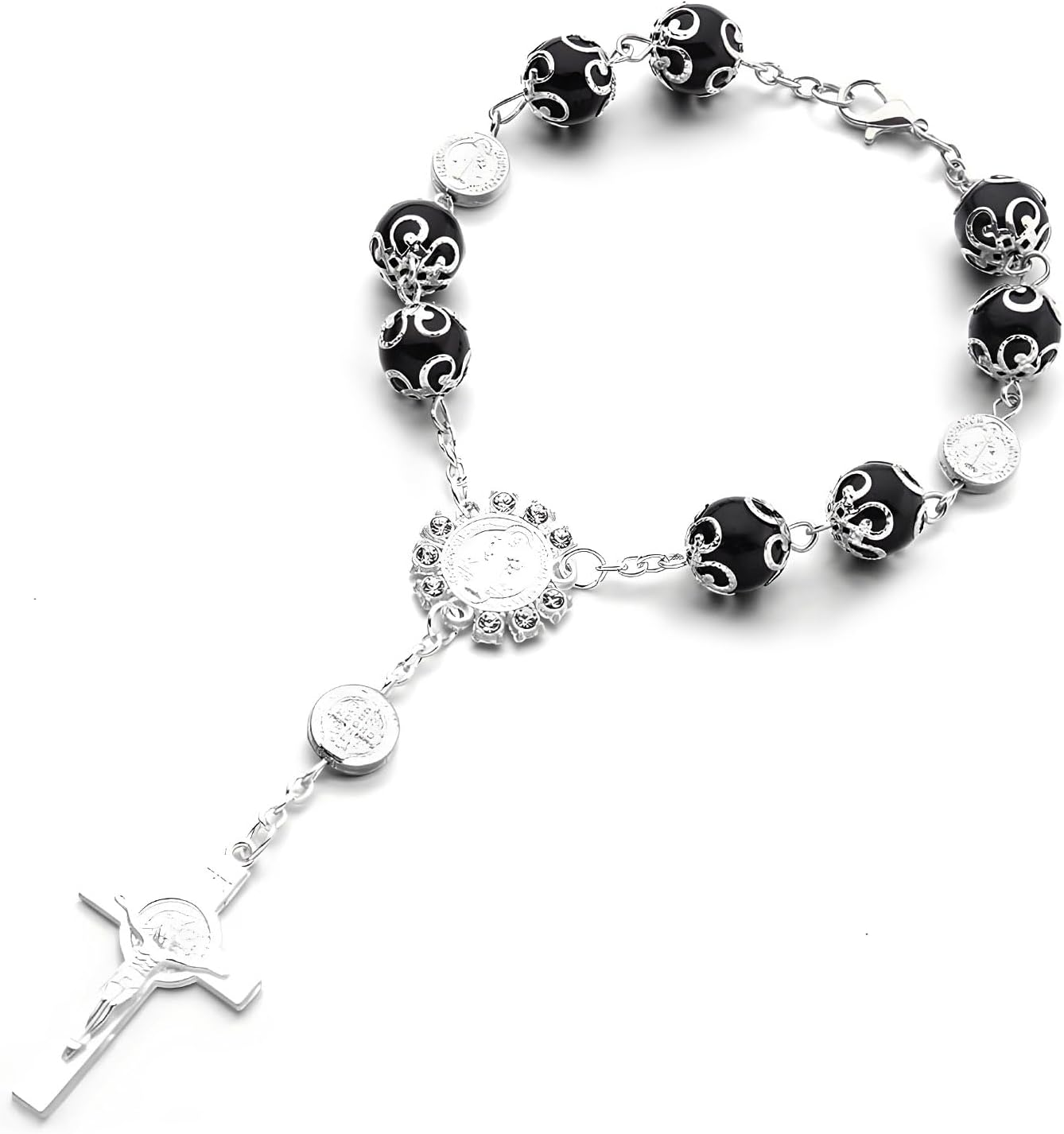 Ziciner 2 PCS Car Rosary for Rearview Mirror, Personalized Blessing Rear View Mirror Hanging Decors, Auto Rearview Mirror Rosary Pendant, Car Interior Hanging Accessories (Silver)