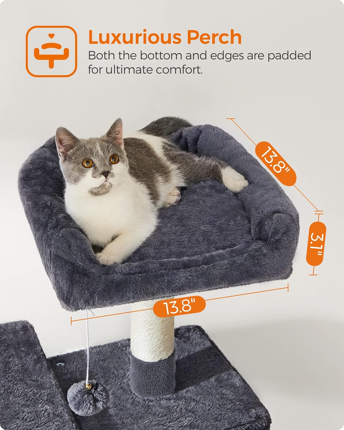 FEANDREA Cat Tree, Cat Tower, Cat Condo with Scratching Posts, Hammock, Plush Perch, Cat Activity Center, Smoky Gray UPCT161G01 image number 2