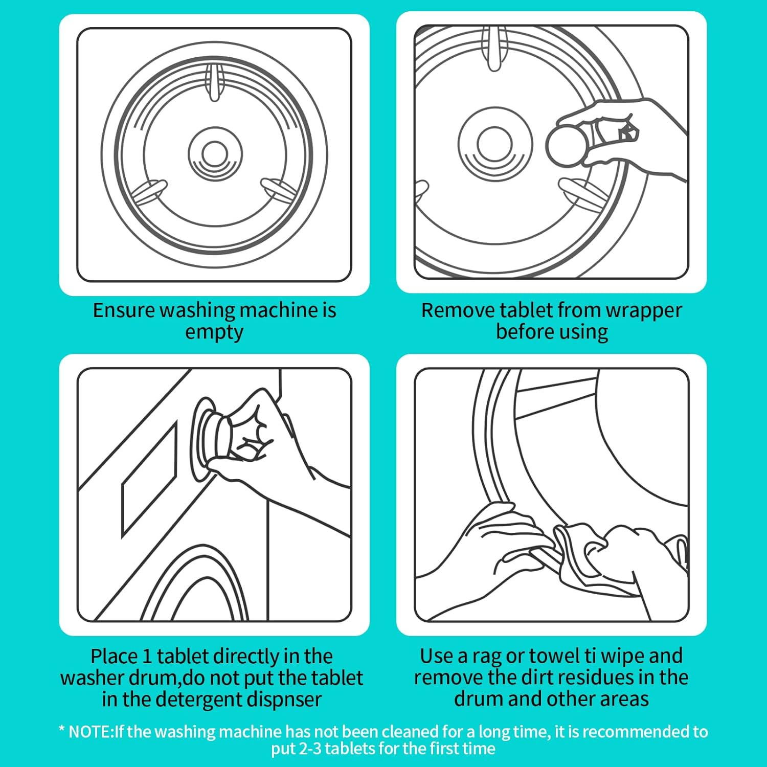 Y-Kelin Washing Machine Cleaner Tablets - Deep Cleaning Tablets for HE Front Loader & Top Load Washer 24 Pack for 1 Year Supply image number 4