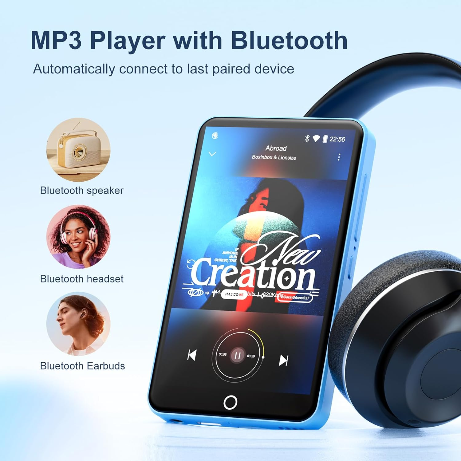 80GB MP3 Player with Bluetooth and Wifi, Mp3 & Mp4 Music Player with Spotify, Amazon Music, Deezer, Audible, Browser, 4.0" IPS Touch Screen Android Player with Speaker, FM Radio, up to 512GB (Blue) - Blue image number 3