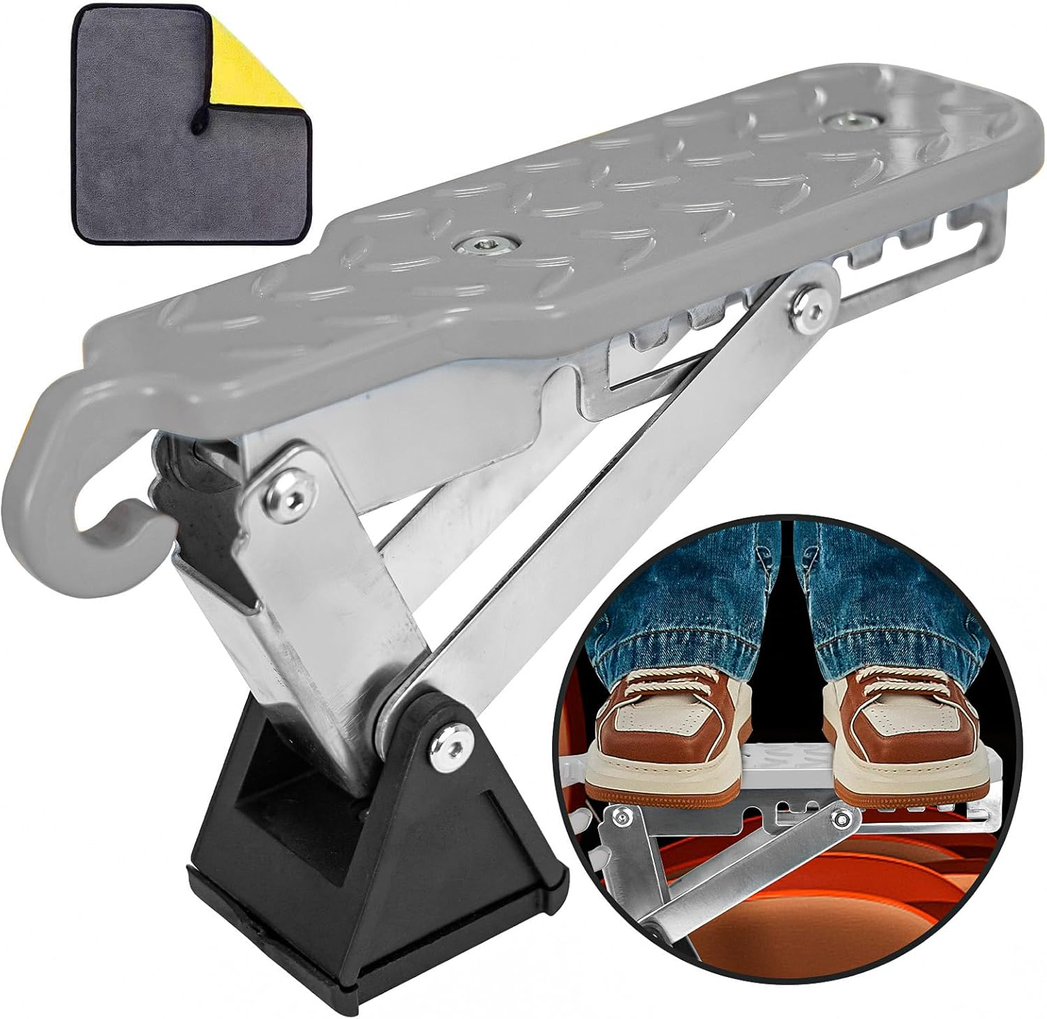 Universal Fit Car Door Step, Foldable Door Latch Step with Adjustable Angle for Car Roof Access, Both Feet Stand Car Step for SUV and Truck, Silver