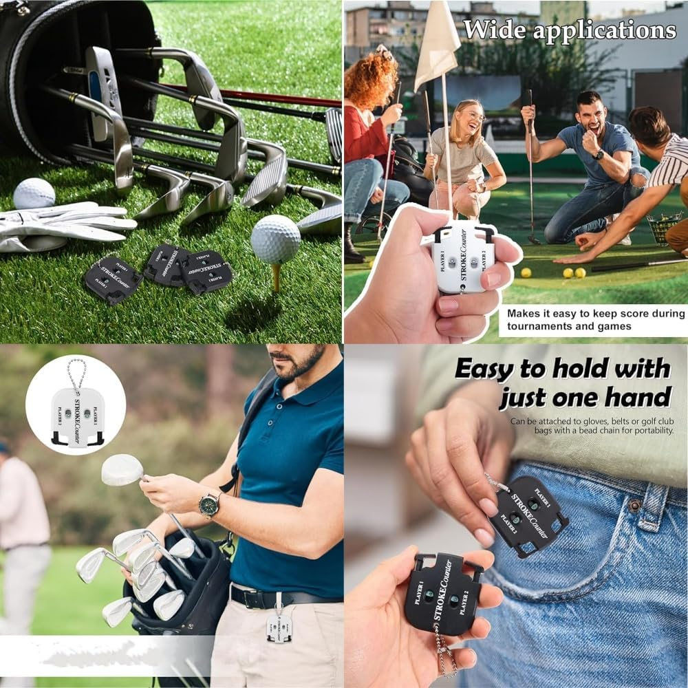 4 Pcs Counters with Keychain,Portable Mini Golf Stroke Counters,Manual Clicker with Reset Key and Keychain for Lightweight Scorekeep Tool,Counter for Golf（Black、White） image number 4
