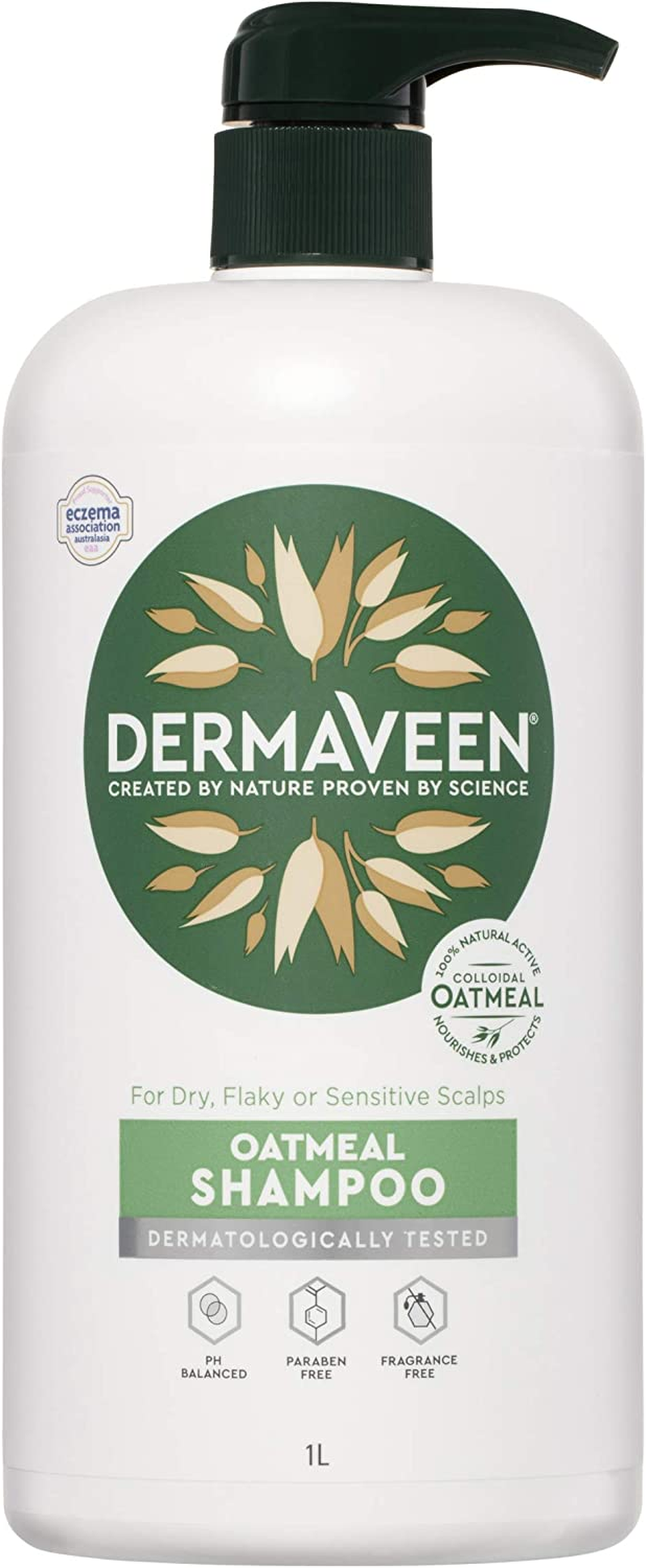 Dermaveen Hair + Scalp Soothing Oatmeal Shampoo for Dry, Flaky or Sensitive Scalps 1L |Dermatologically Tested, Ph Balanced, Paraben-Free and Fragrance-Free | Soothes Dry, Irritated Scalps & Helps to Manage Dandruff