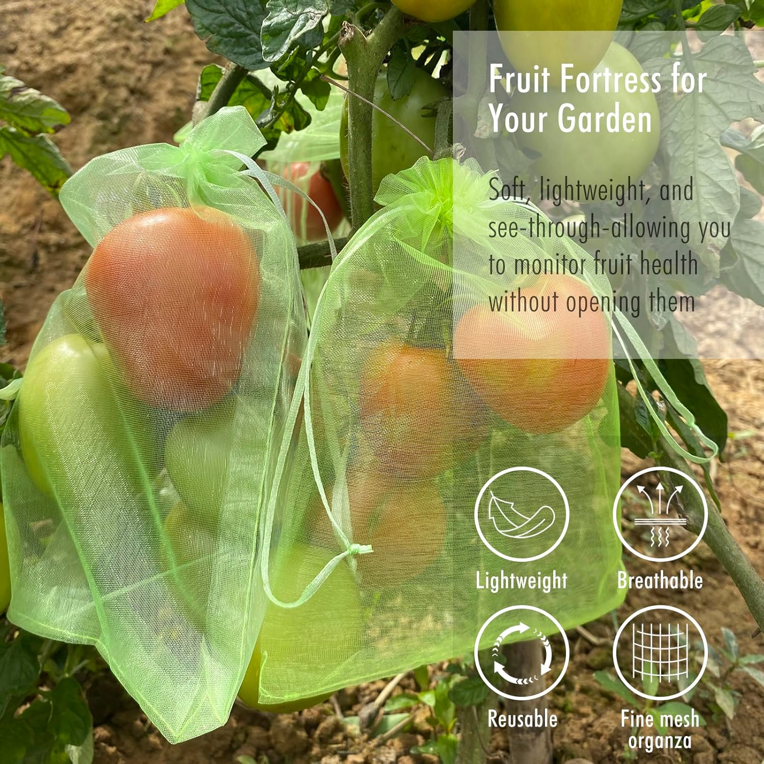 Fruit Protection Bags, Fetanten 50 PCS 6 X 8 Inch Mesh Drawstring Bag for Fruit Trees, Small Green Garden Fruit Plant Netting Cover Bag Protect Blueberry Tomato Apple Mango from Bird Insect Pest image number 5