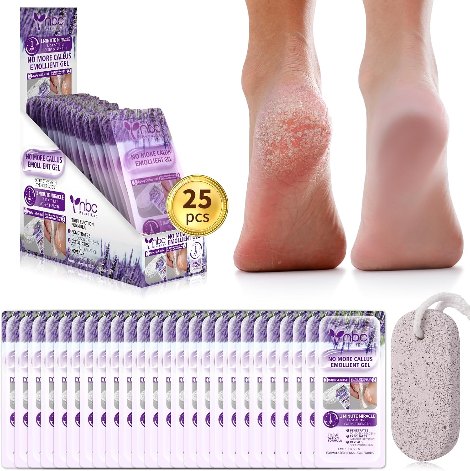 Nbc Beautilab Callus Remover, 25 Pieces Callus Remover with Pumice Stone Individually Wrapped Use with Pumice Stone for Faster Removal of Calluses - Lavender Fragrance image number 3