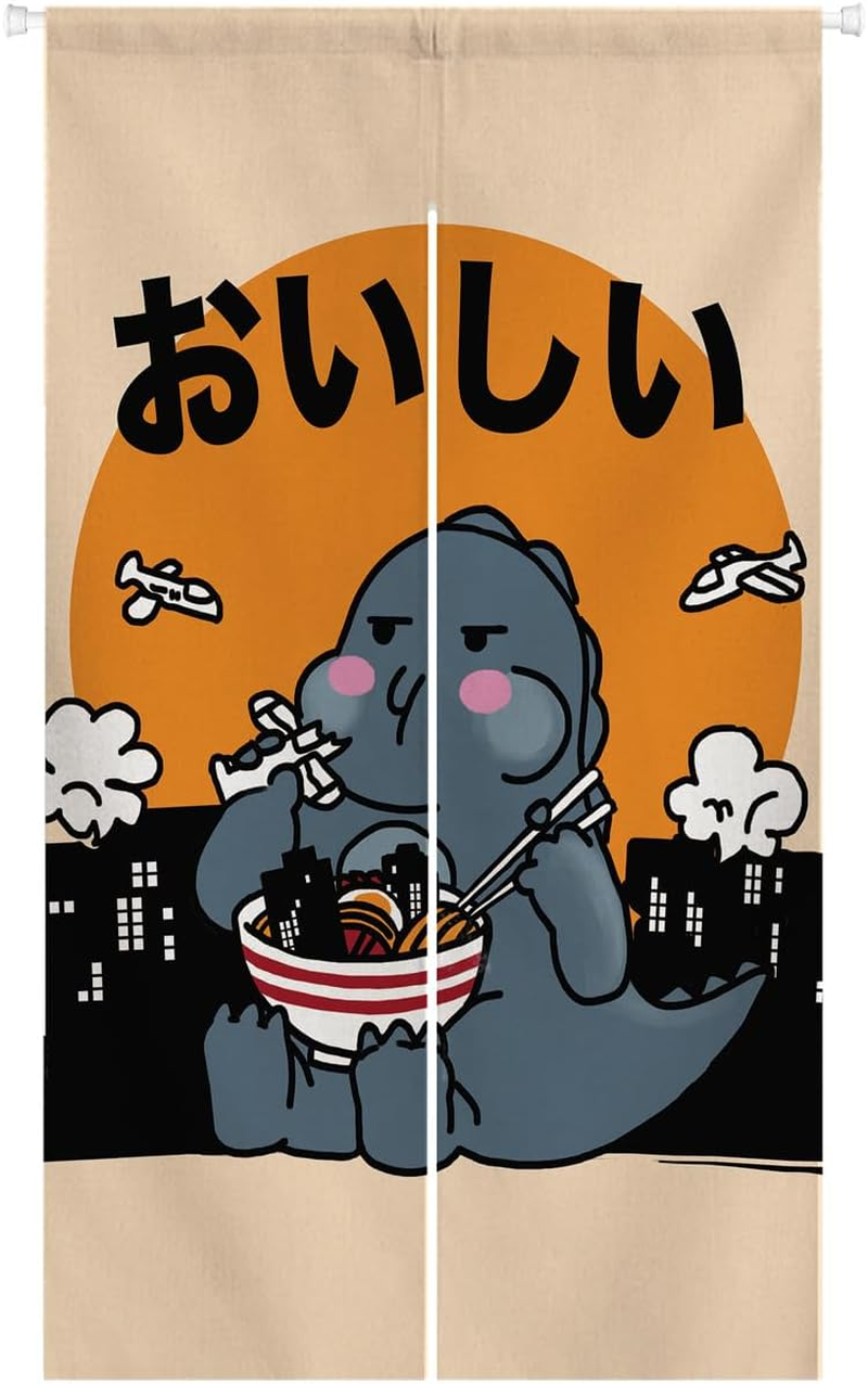 Ofat Home Little Monster Dinosaur Japanese Noren Doorway Curtain for Kitchen Bathroom Door Divider,Tapestry Curtain Decor,Custom Doorcurtain (Noodle)