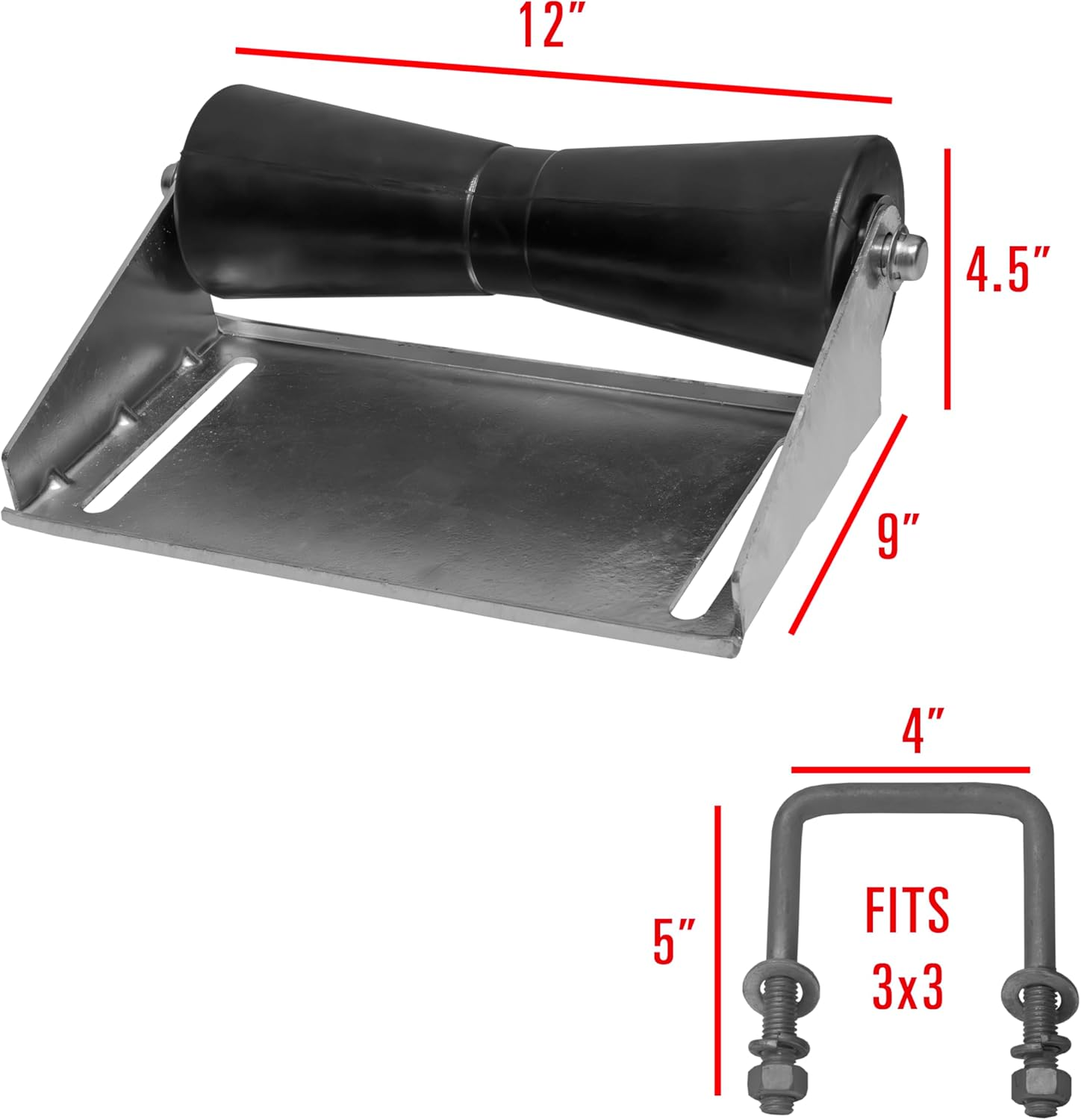 Extreme Max 3006.7152 Boat Trailer Keel Roller and Bracket Kit for 3X3 Cross Members - 12" Poly Vinyl Roller, Black
