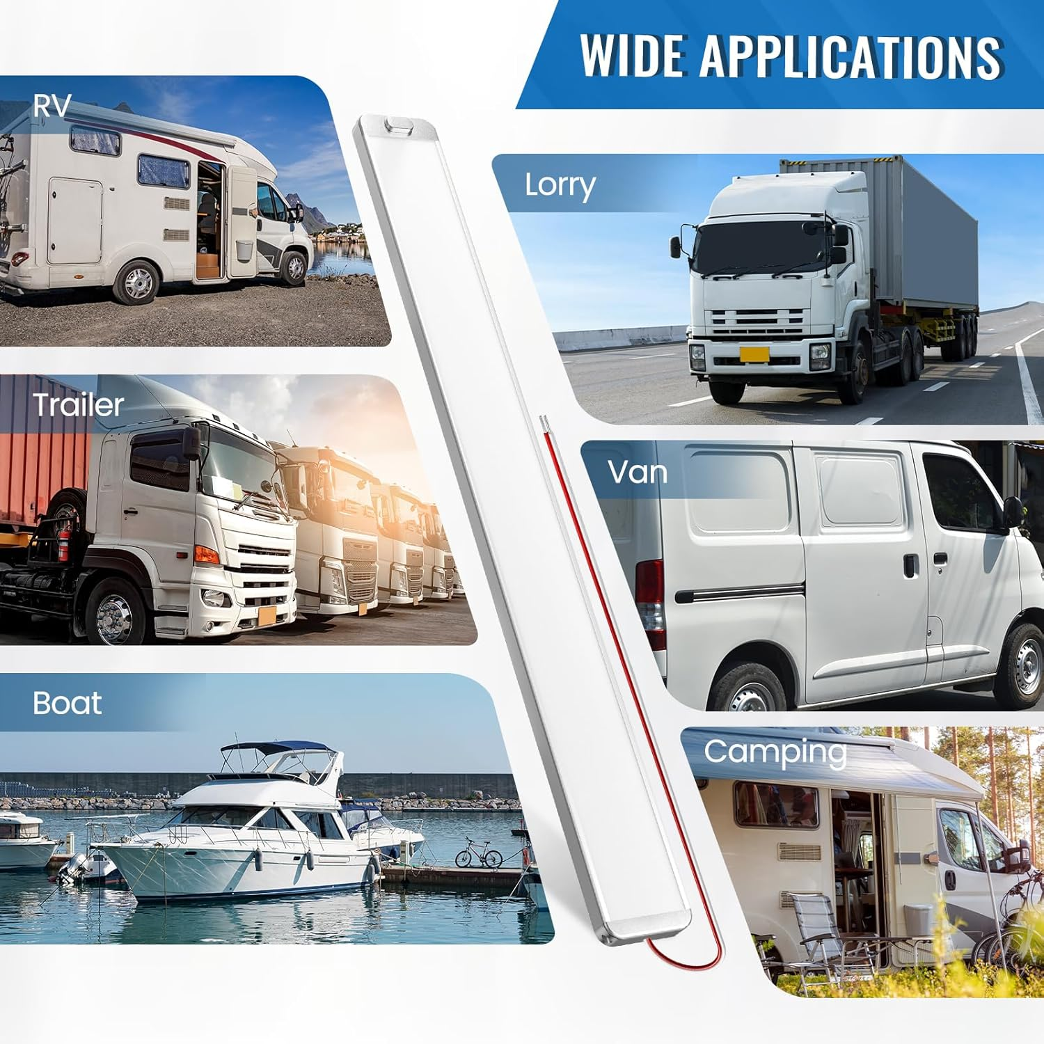 228 Leds 12 V LED Lamp Motorhome 42 Cm/16.53 Inch 10 W 1500 Lm Super Bright LED Strip 12 V 6000 K Cool White Ceiling Lamp with Switch for Car Van Bus Caravan Boat Kitchen Truck Universal image number 2