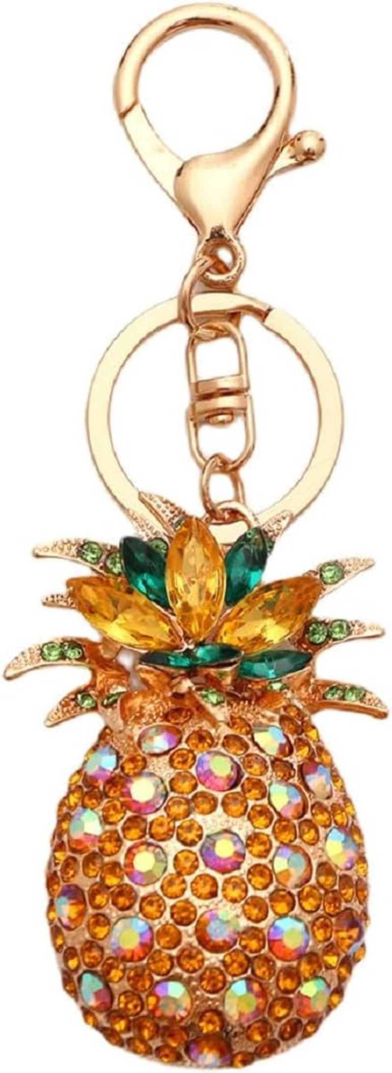 Colorful Pineapple Keychain for Women, Green Leaf Pineapple Key Chain for Ladies, Cute Pineapple Summer Keyring, Sparkling Rhinestone Pineapple Tropical Fruit Keychain Accessories