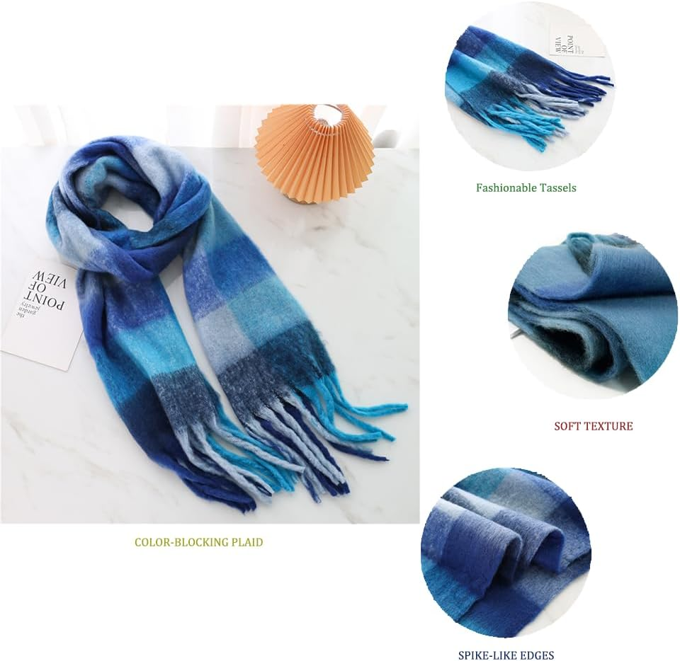 WYNAKESHU Women Scarf Winter Big Colorful Checked Thick Warm Wrap Scarves Casual Tassel Blanket Scarf Stylish Plaid Design image number 6
