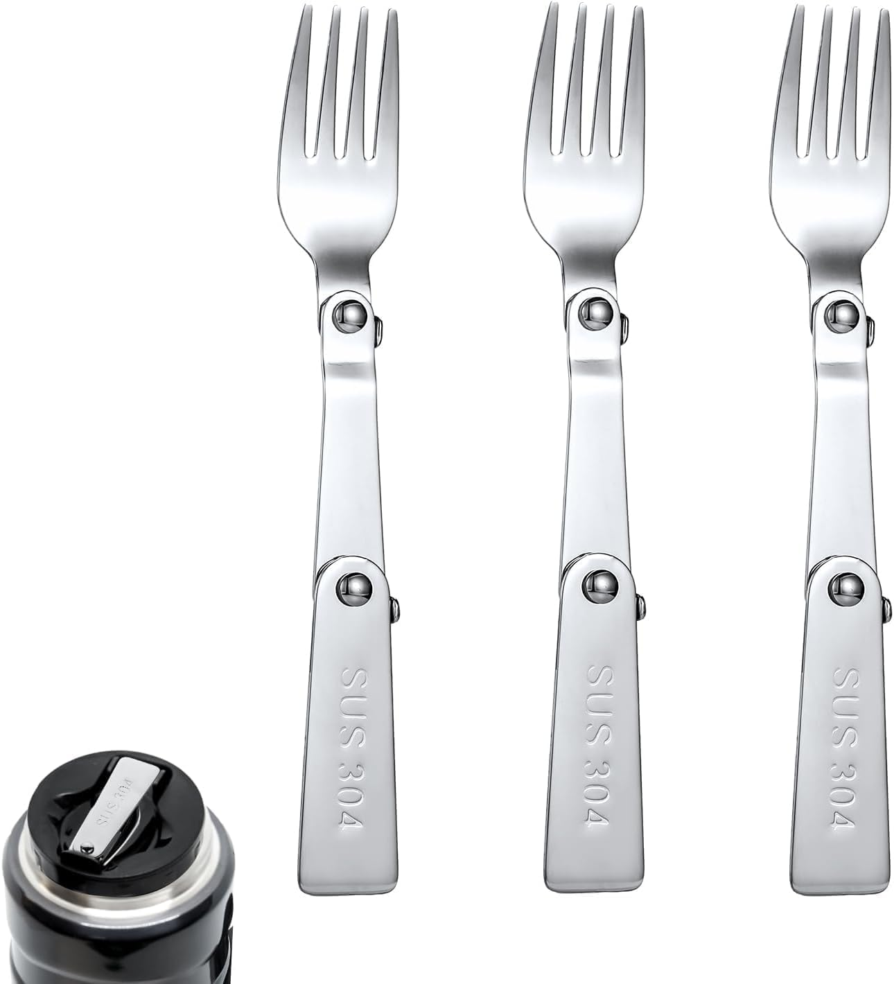 3Pcs Silver Forks Replacement for Food Jar 16 Oz, Multifunctional Foldable Replacement Portable Folding Forks Dishwasher Safe Metal Serving for Picnic School Travel Outdoor Insulated Food Jars image number 6