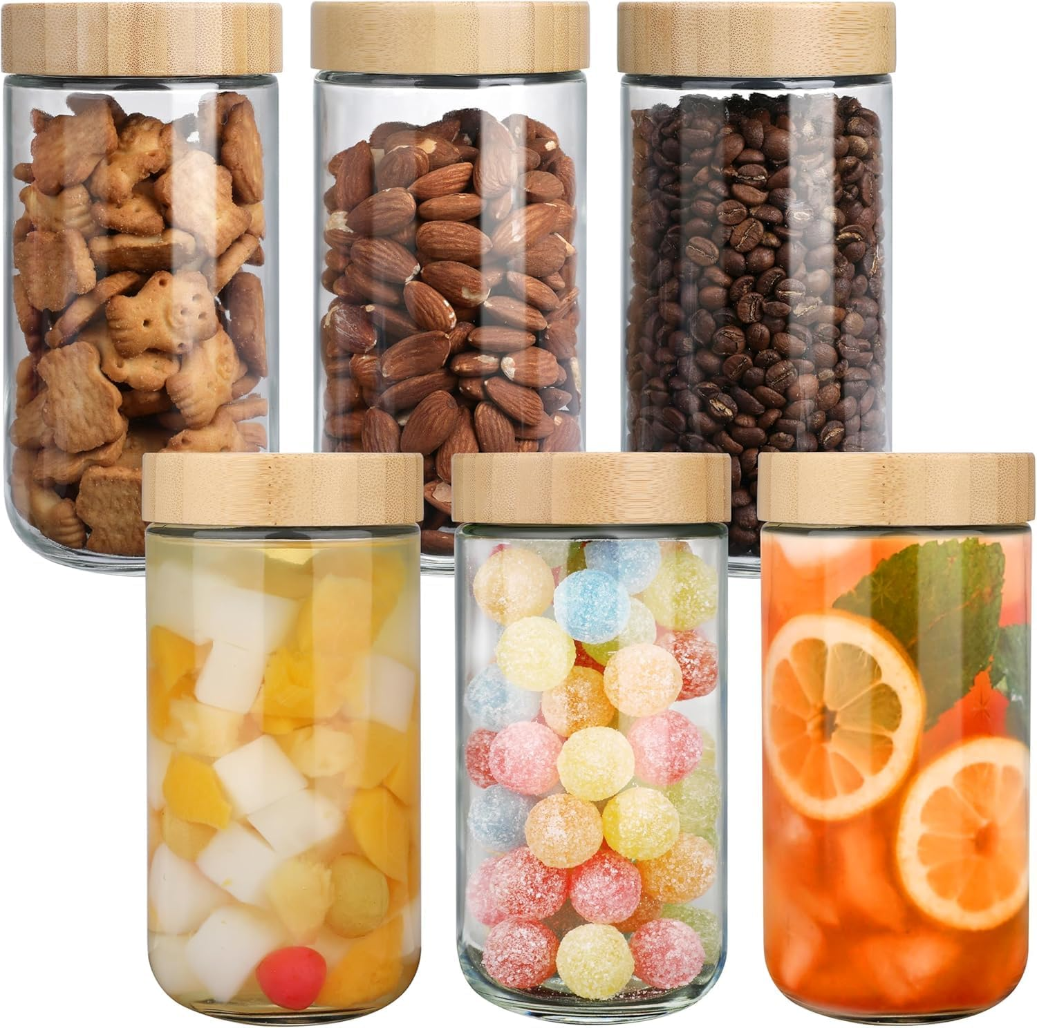 6 Pack Glass Jars with Airtight Lids, Overnight Oats Containers with Bamboo Lids, Wide Mouth Mason Salad Jars, Glass Food Storage Containers for Snacks Yogurt Sugar Flour Cookie Cereal (700Ml) image number 6