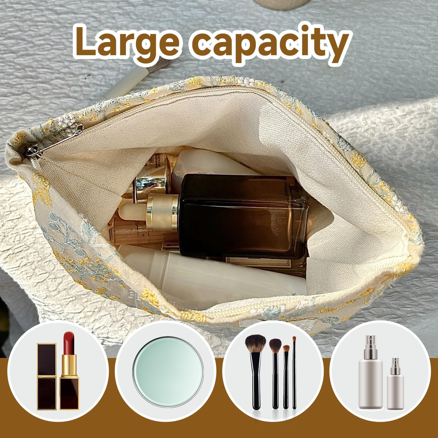 1 Piece Embroidered Cosmetic Bag, Elee Cosmetic Bag, Retro Cosmetic Bag, Floral Cosmetic Bag, Portable Storage Bag image number 5