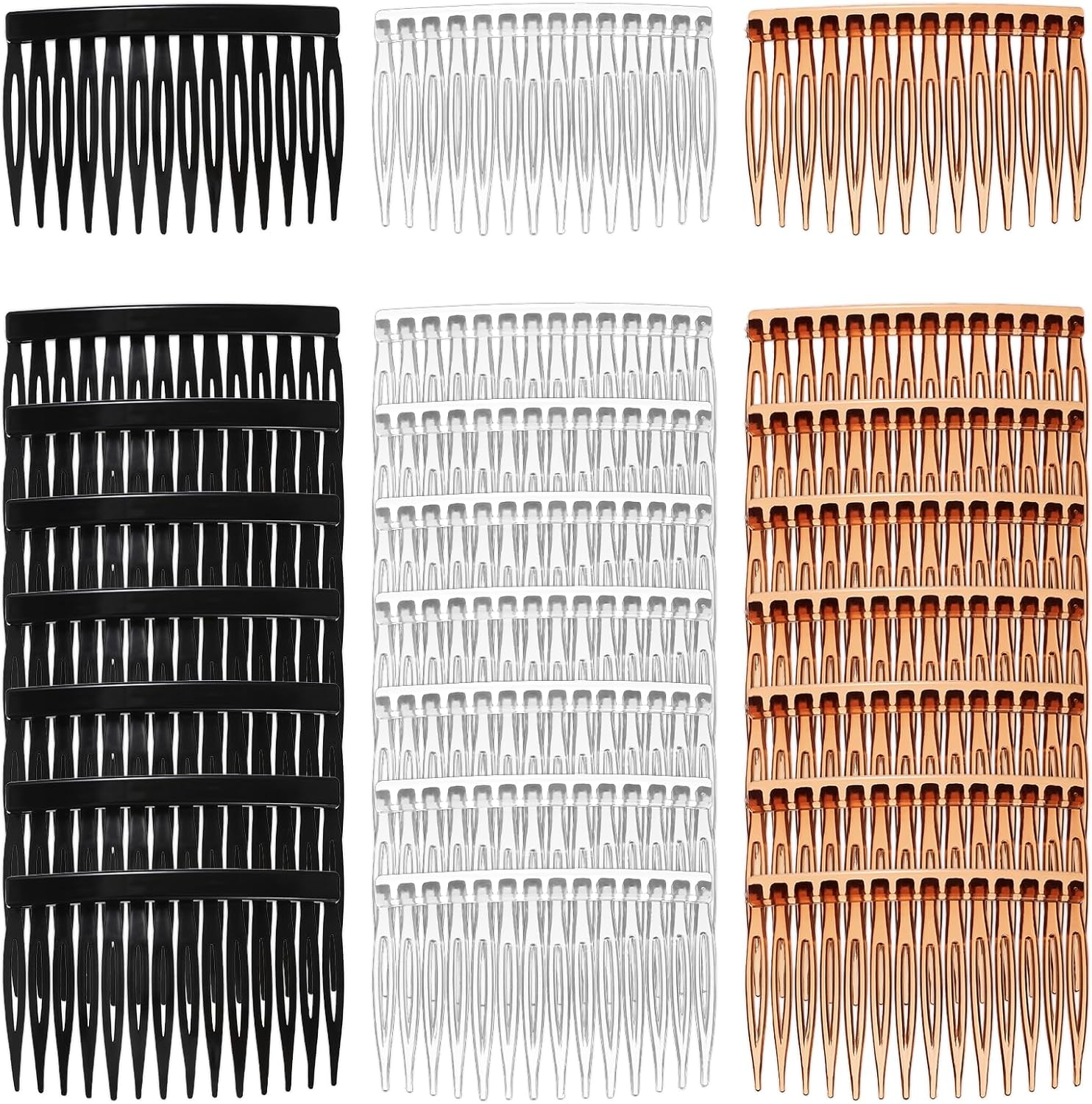 24Pcs Hair Combs for Women Accessories Hair Side Combs for Fine Thin Hair 14 Teeth Plastic Side Hair Clips Decorative Twist Comb Clips for Women Girls Bridal Wedding (Black, Transparent, Brown)