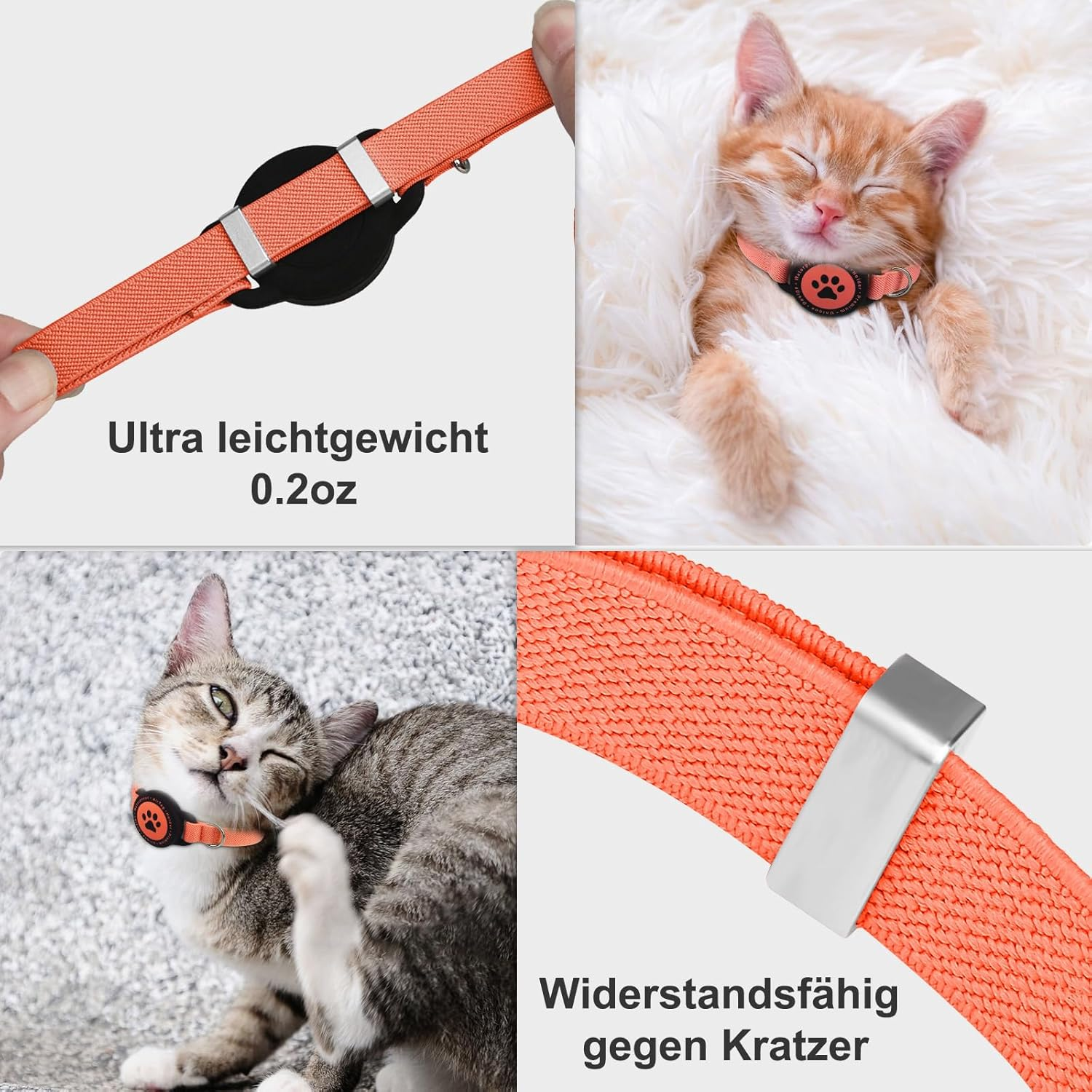 Airtag Cat Collar, Stretchy Kitten Collar with Apple Air Tag Holder, Lightweight and Comfortable, Ultra Elastic GPS Cat Collars for Cats, Kittens and Puppies [Orange] image number 3