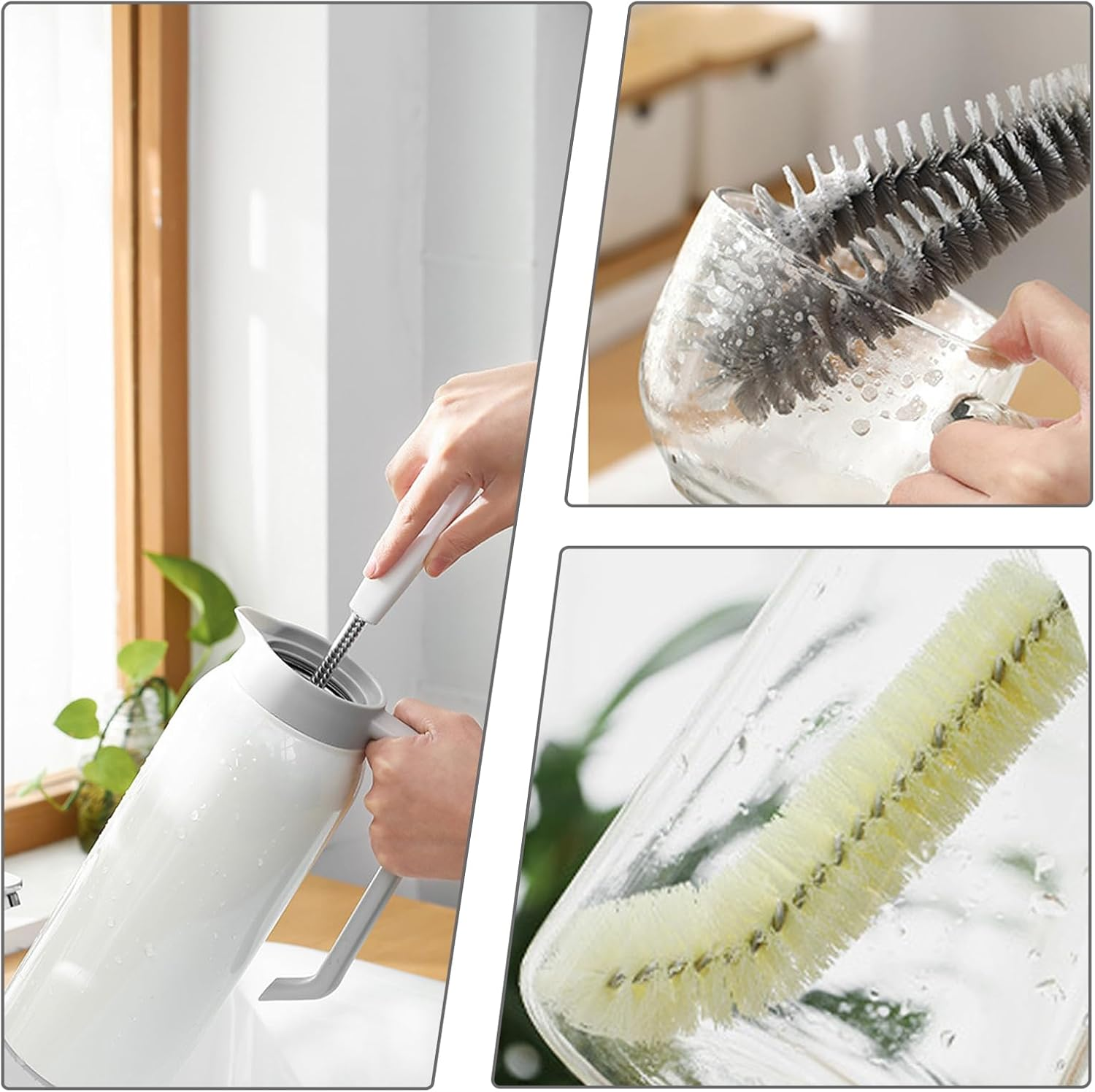 2-Pack 16 Inches (40Cm) Long Handle Bottle Cleaning Brushes - Ideal for Coffee Glasses, Pots, Milk Cups, Mugs, Wine Bottles, and Baby Bottles (Black)