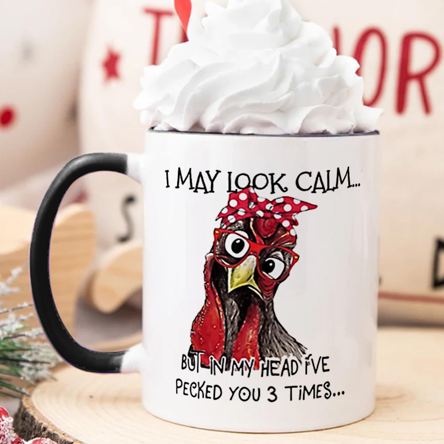 Fatbaby Funny Chicken Rooster Gift Mug for Farmer,Farmhouse Chicken Lover Mug for Women,I May Look Calm but in My Head I'Ve Pecked You 3 Times Ceramic Coffee Cup 11OZ